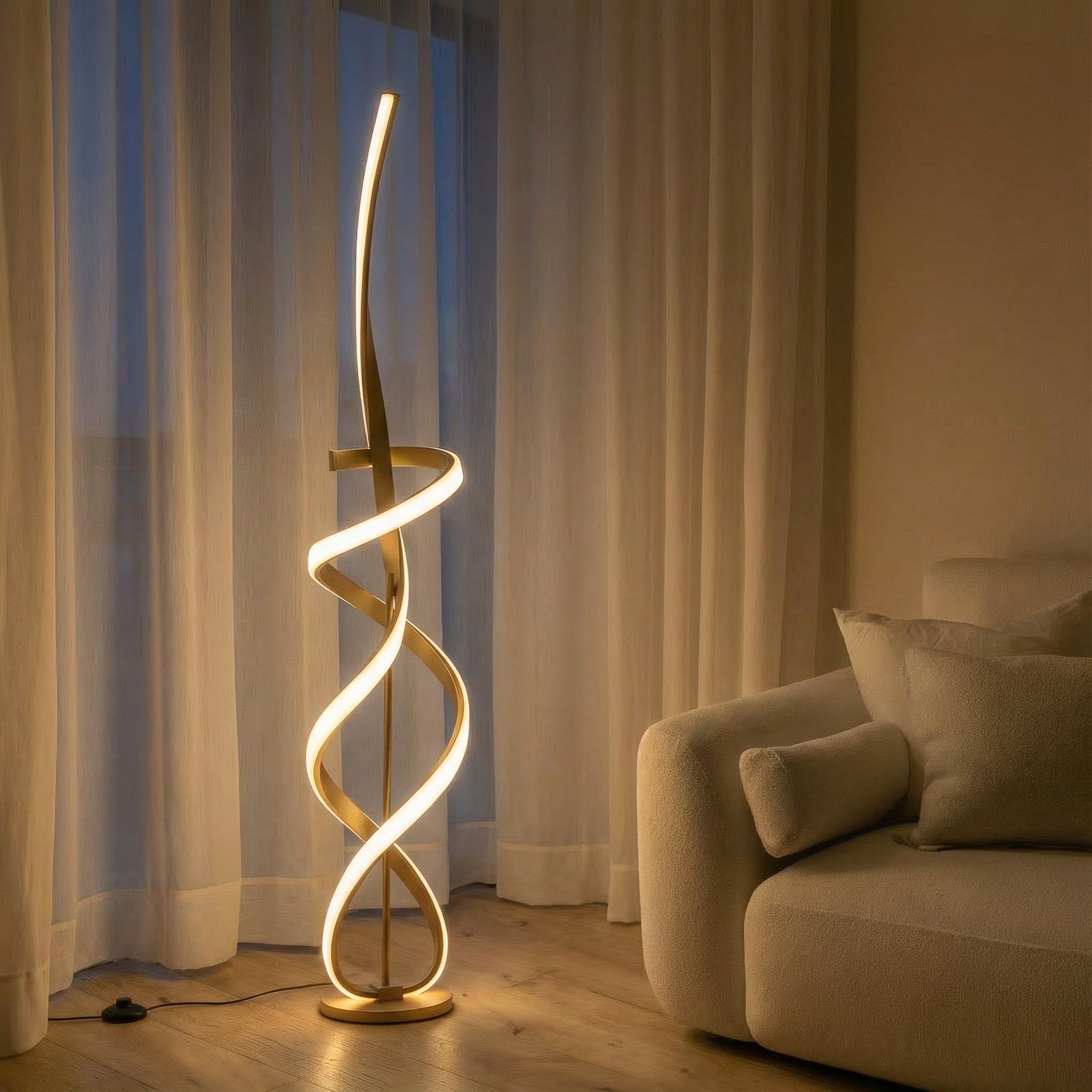 Lampa stojąca LED Kira, wysokość 140 cm, kolor złoty, metal, 4000K