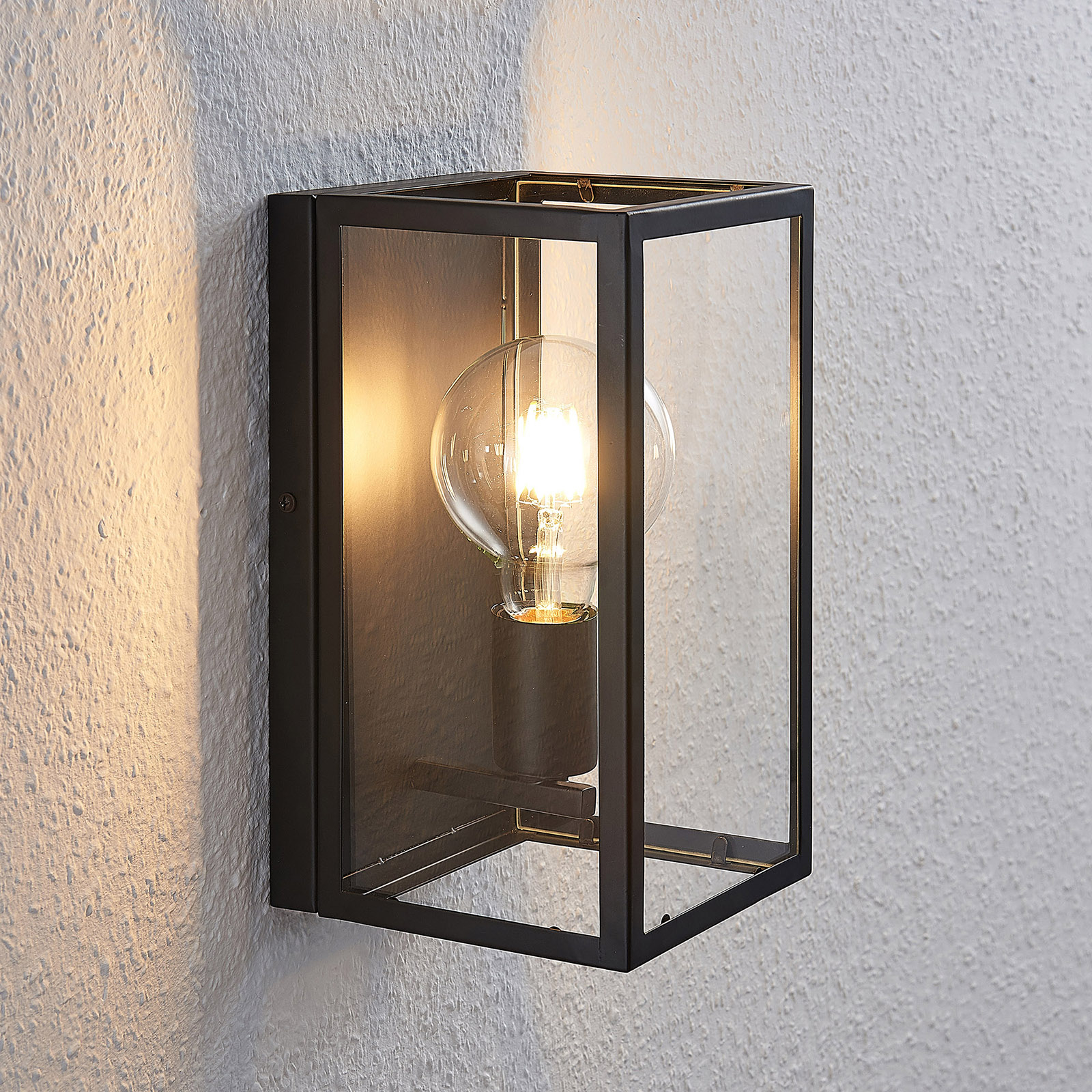 Lindby Antonios wall light with a cage look, for Living / Dining Room, steel, glass, E27, 60 W, energy efficiency: A++, W: 15 cm, H: 28 cm