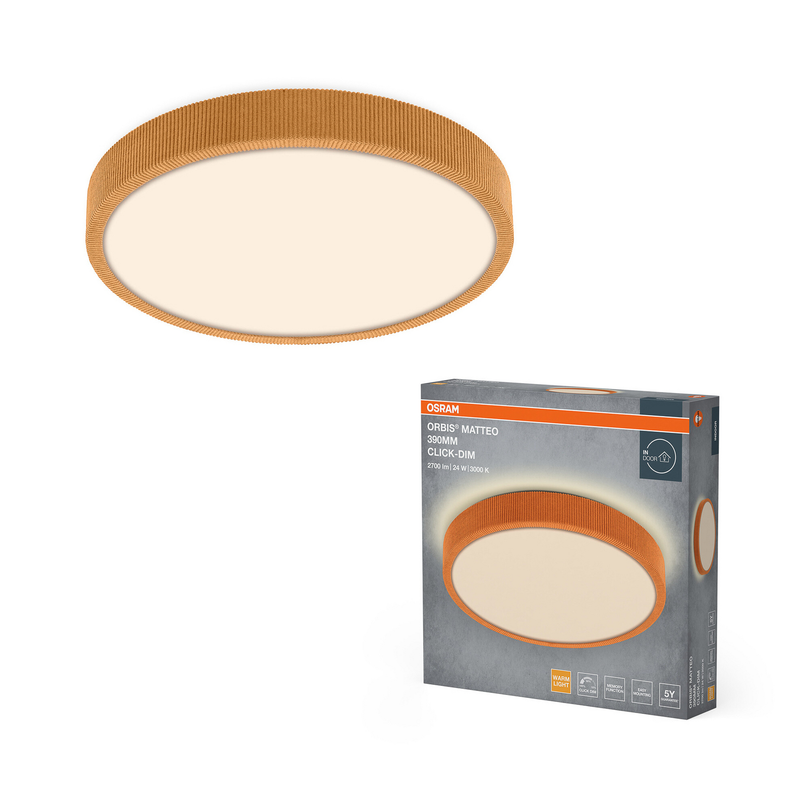 OSRAM LED griestu lampa ORBIS MATTEO, Ø 39 cm, oranža, clickdim OSRAM LED griestu lampa ORBIS MATTEO, Ø 39 cm, oranža, clickdim