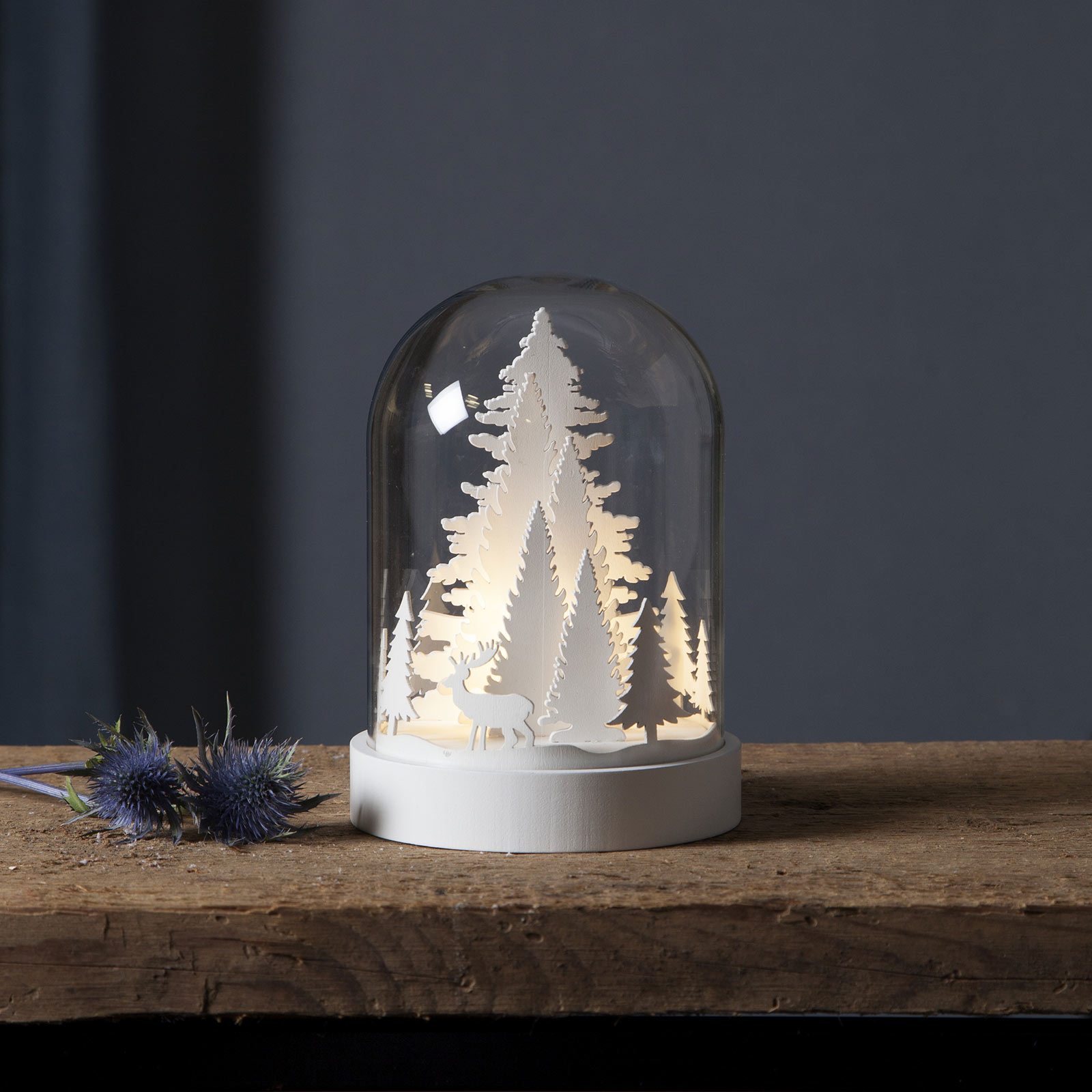 Lampe décorative LED Kupol scène de forêt, blanche