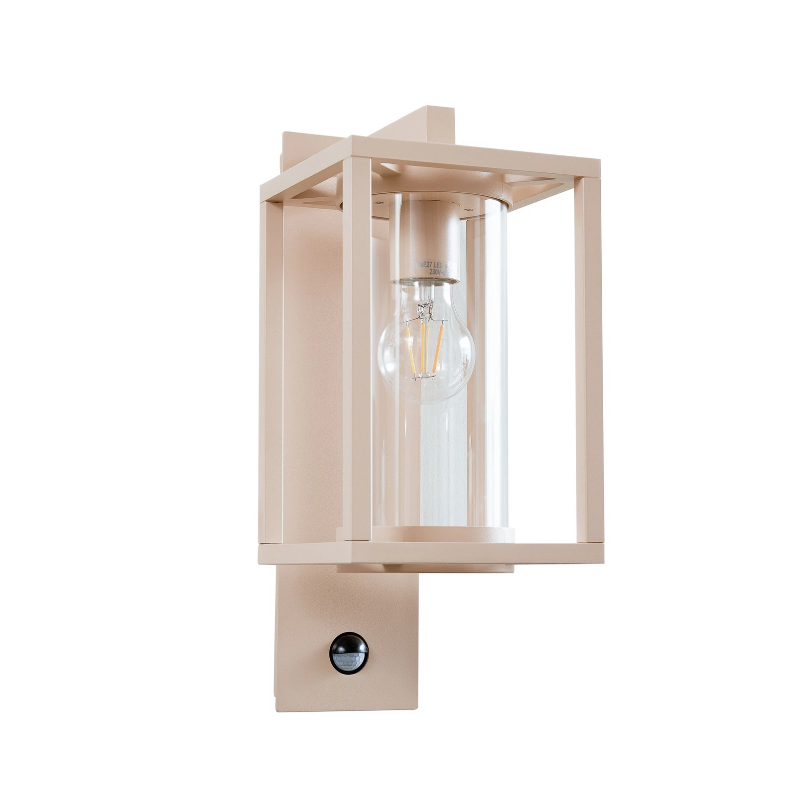 Applique d'extérieur Lucande Ferda, capteur, douille en bas, beige