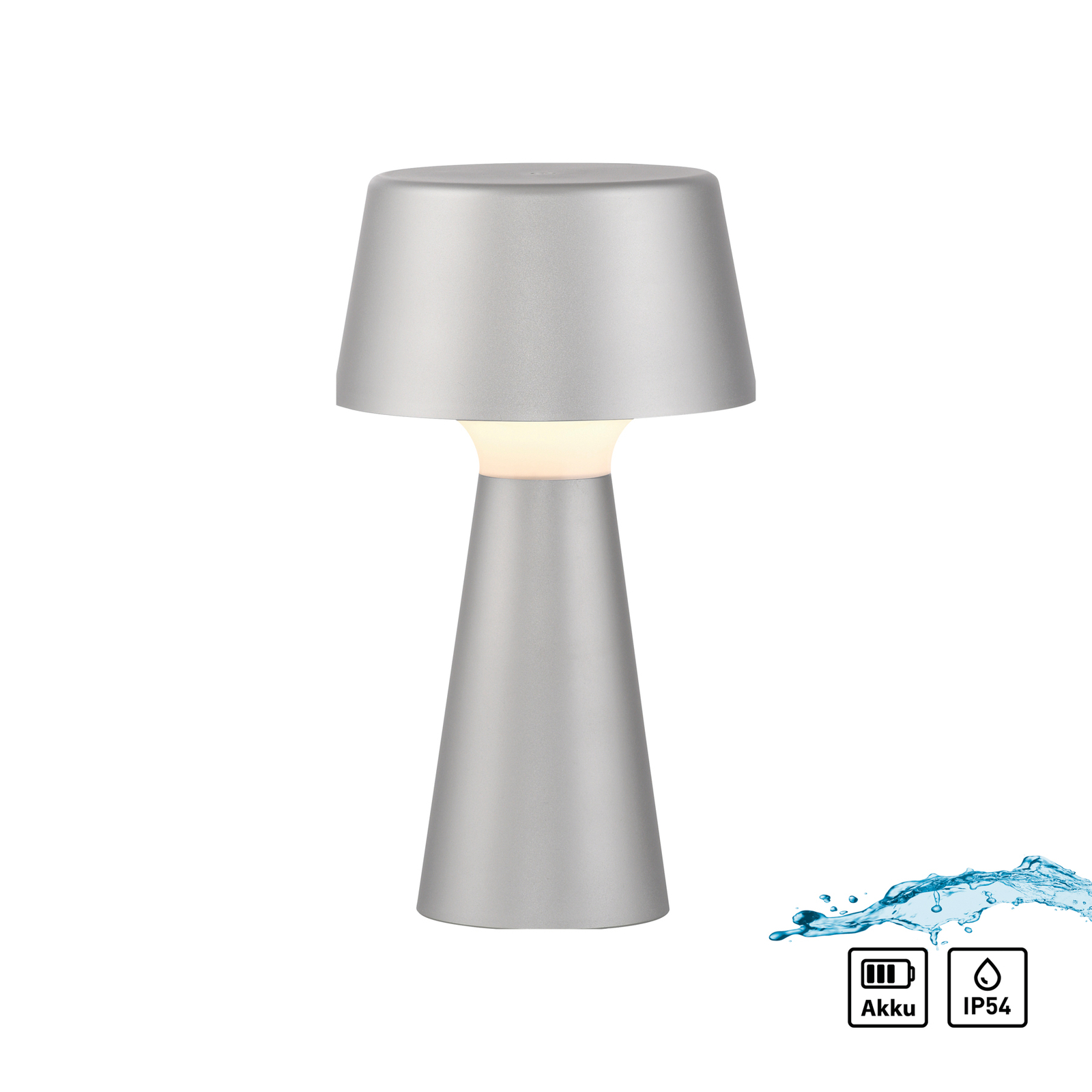 JUST LIGHT. Abera silver plastic IP54 rechargeable LED table lamp