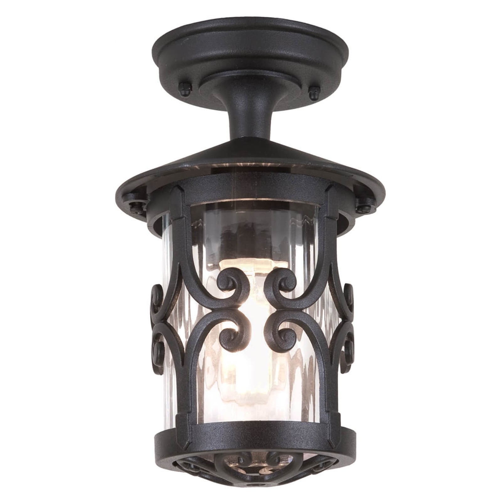 Stropná lampa Hereford, čierna/číra, IP23, kov – Elstead