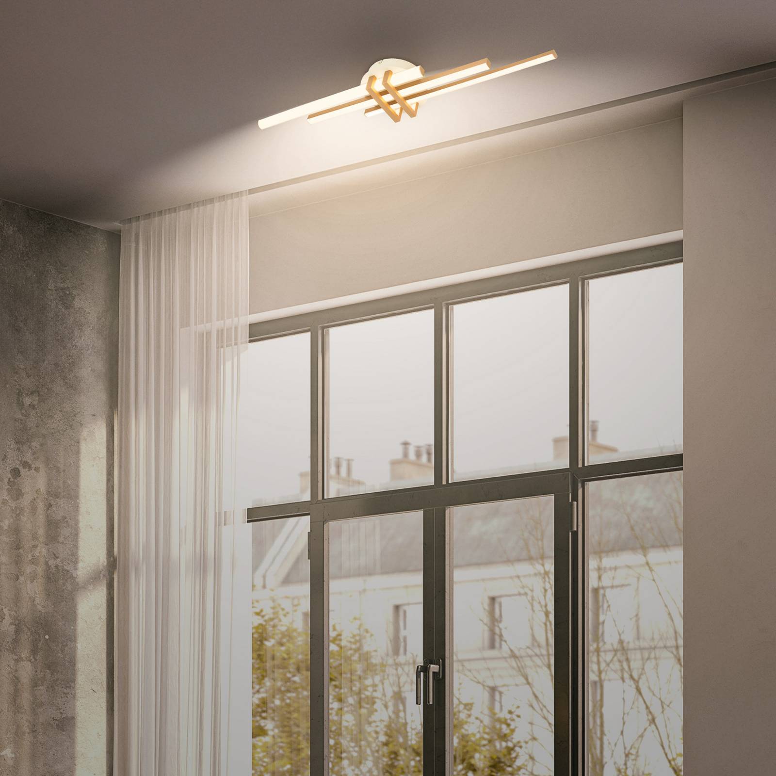 LED-Deckenlampe Tinka, hellgrau/braun, Länge 78 cm günstig online kaufen
