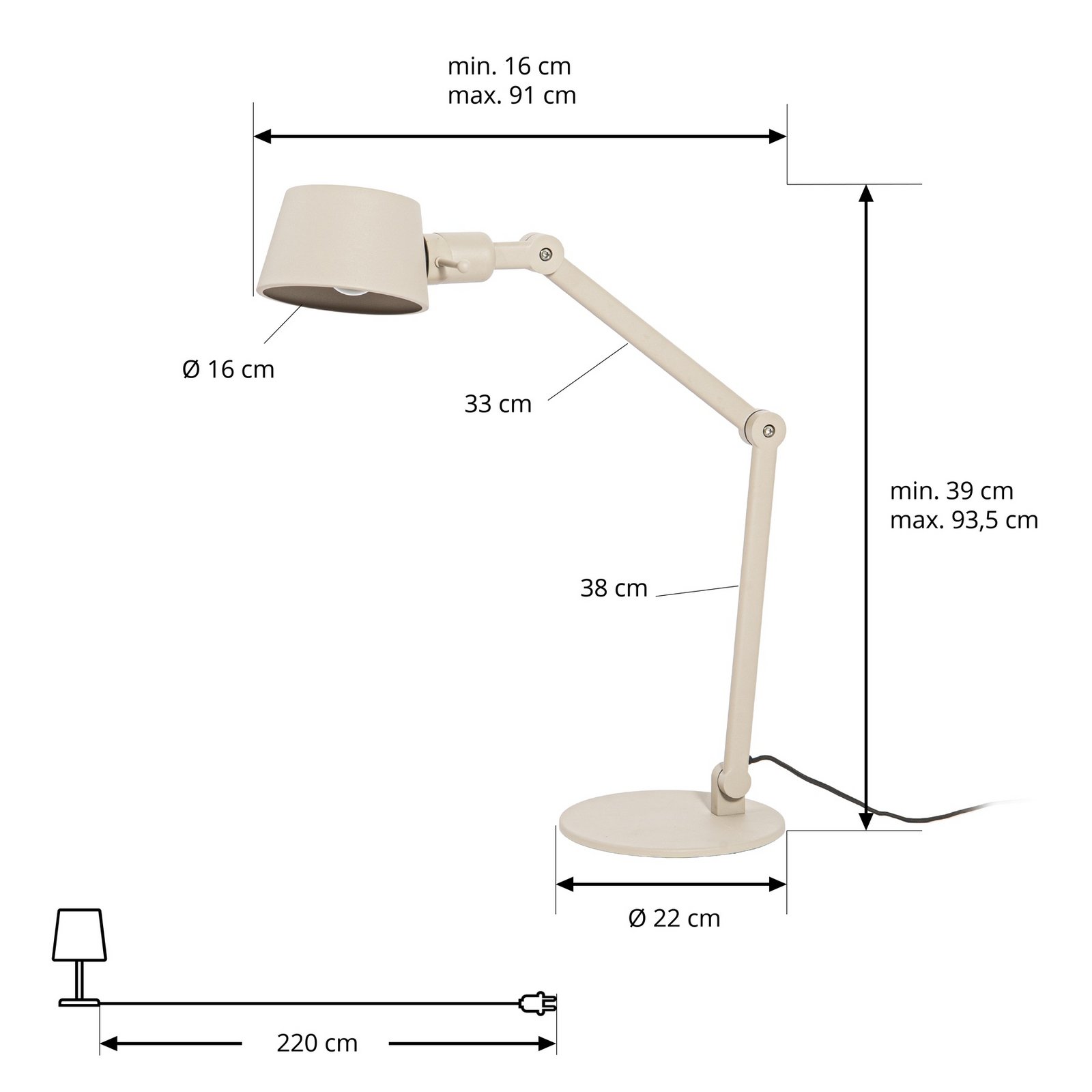 Silka table lamp, beige, E27, 93 cm, adjustable - Lucande