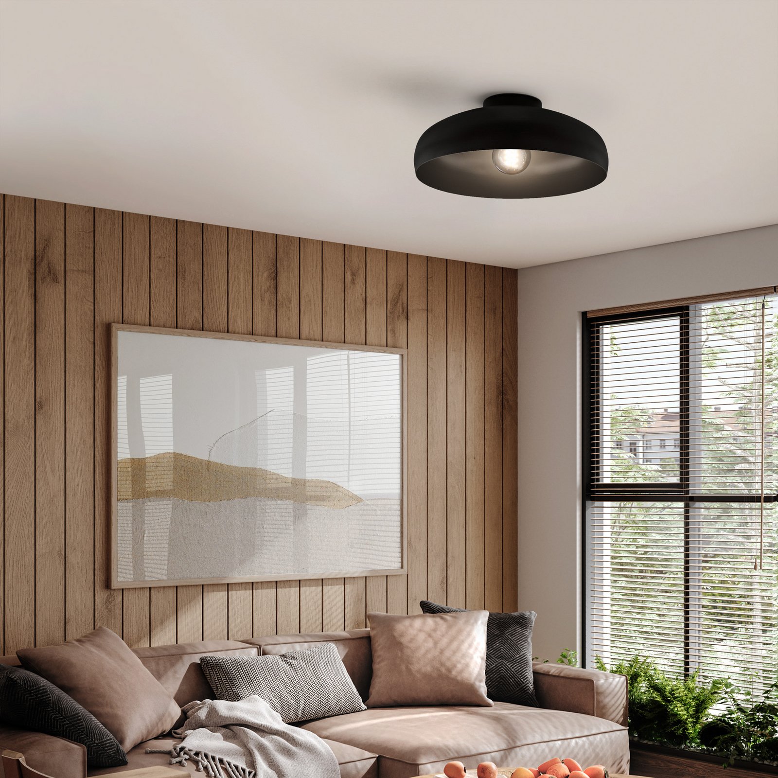 Lampa sufitowa Mogano, Ø 40 cm, czarna, stalowa