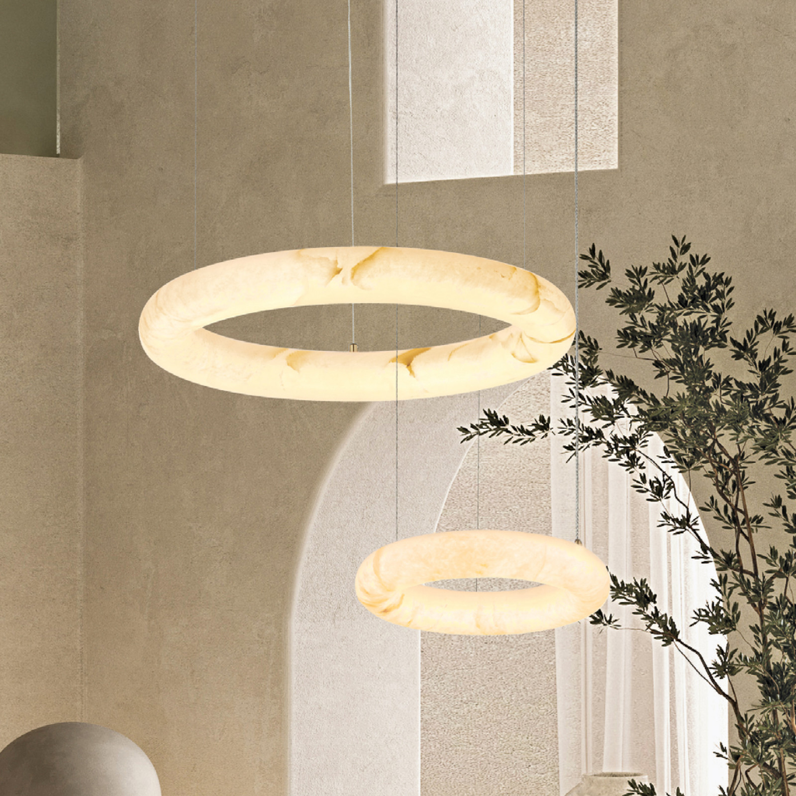 Zambelis Lampă suspendată LED 2542 albă Ø 34 cm alabastră dimabilă - Camera de zi / sufragerie - alb alamă - Piatră