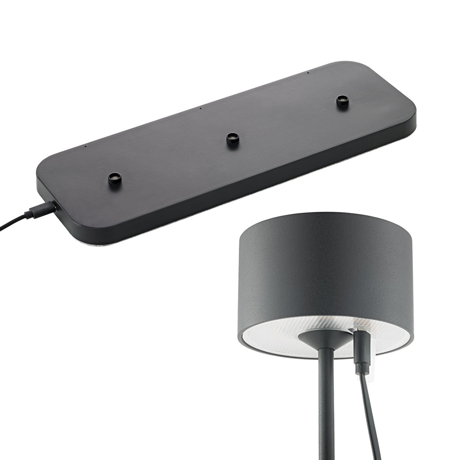 LED újratölthető asztali világítás Veluna, fekete, 3 db-os szett, 25 cm, IP44