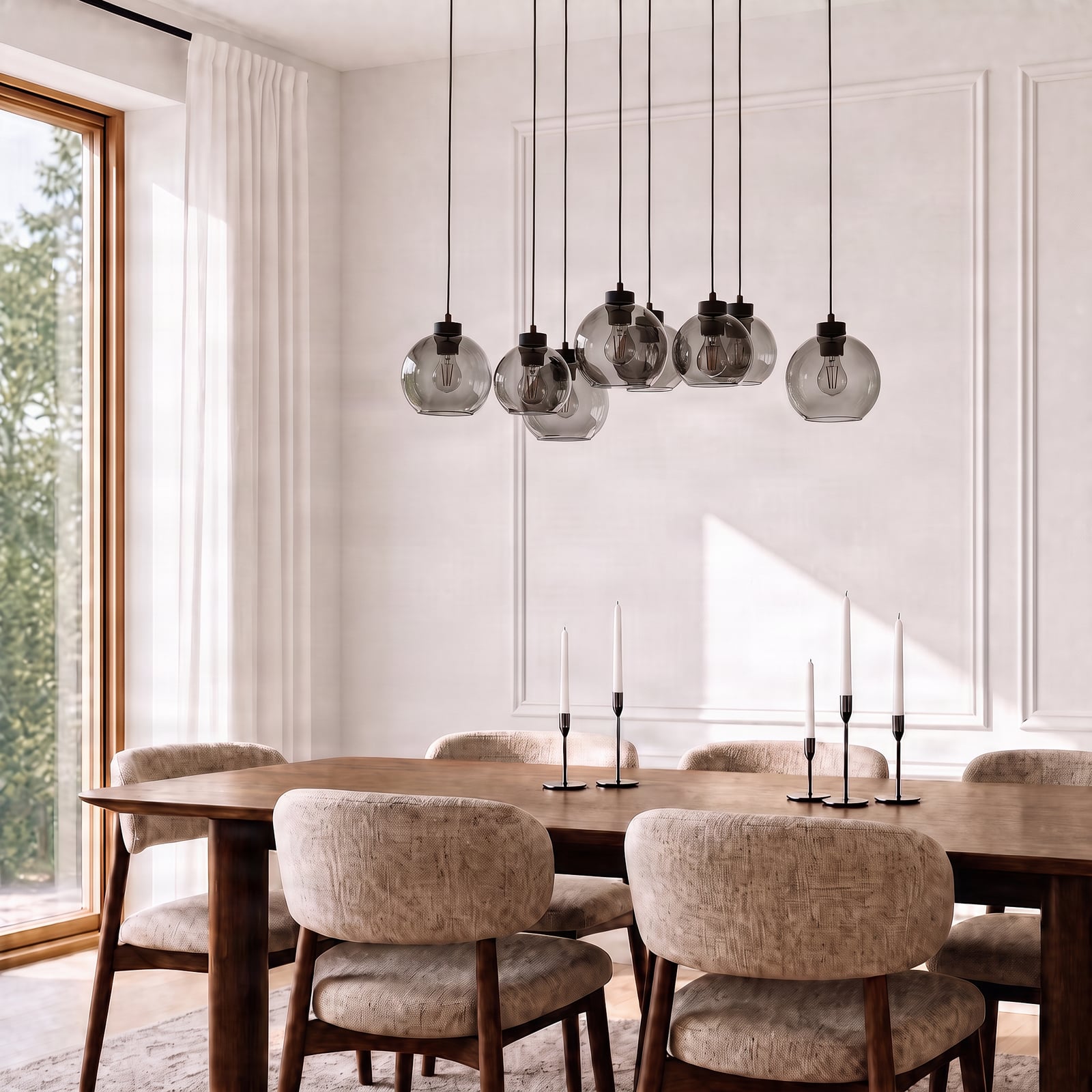 Cubus pendant light, 95 cm long, 8-bulb, smoky grey, glass Cubus pendant light, 95 cm long, 8-bulb, smoky grey, glass