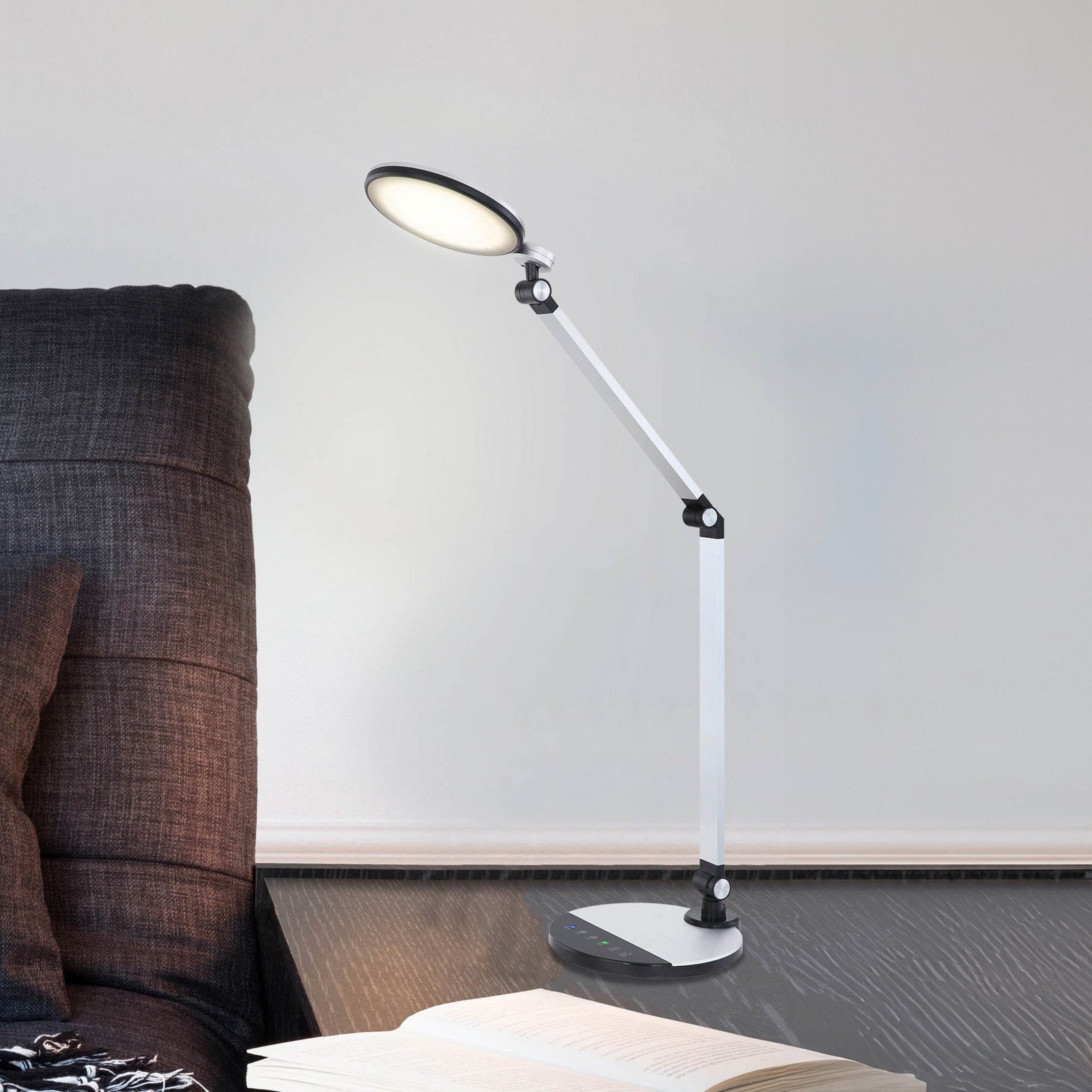 Globo Lampă de masă Konsti LED înălțime 90 cm negru/argintiu CCT - Studiu / Birou - negru argintiu - Aluminiu