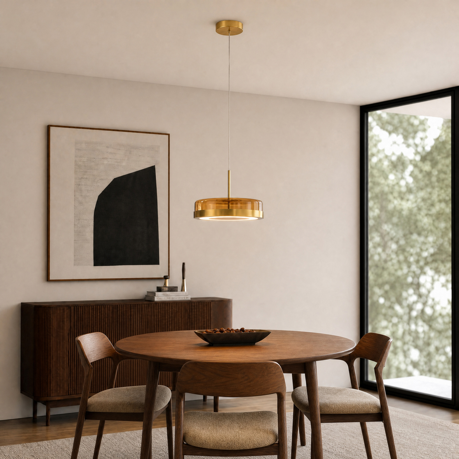 Lucande LED-Hängelampe La Latta, 1-flg., Ø30cm, messing Glas