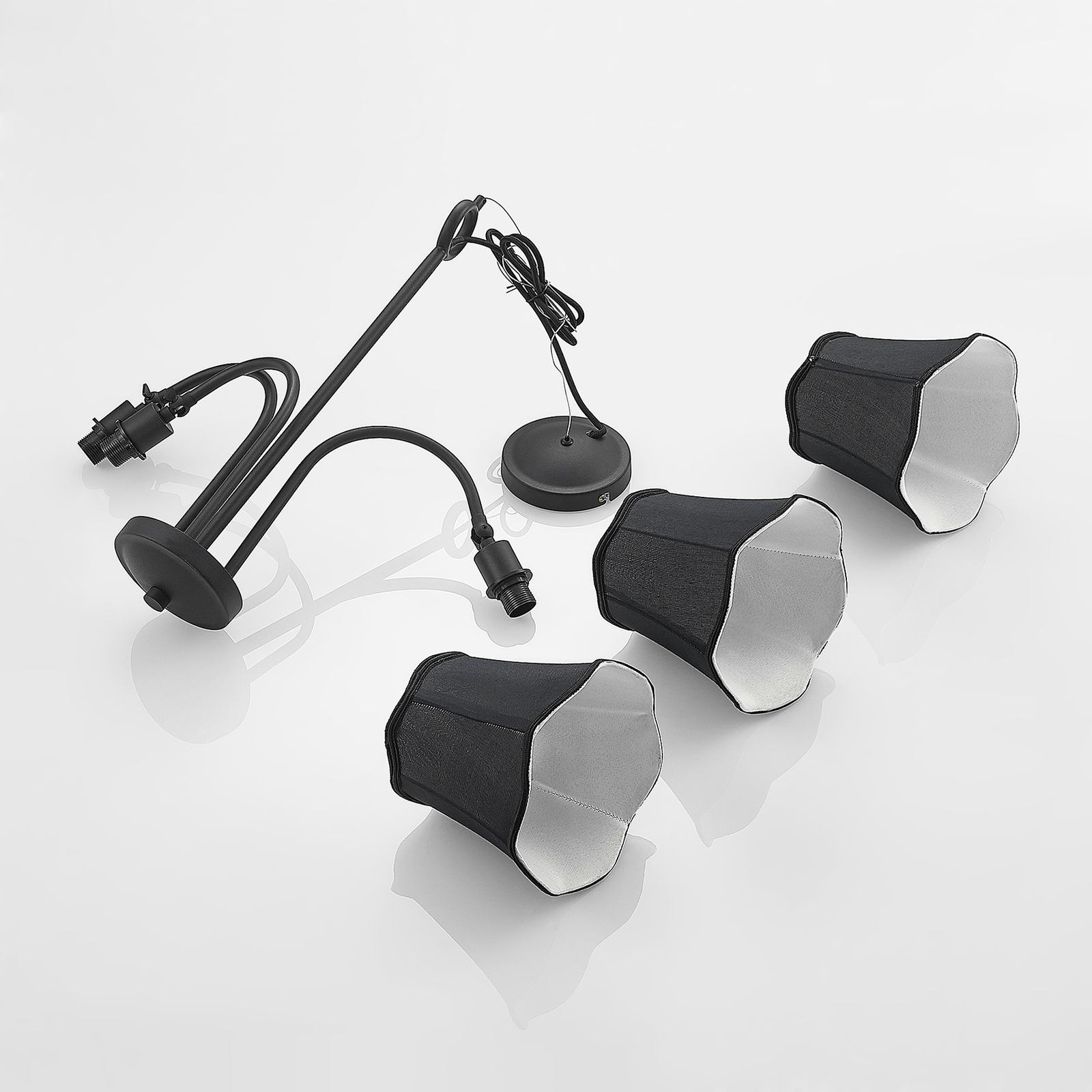 Lucande Binta hanglamp, 3-lamps, zwart