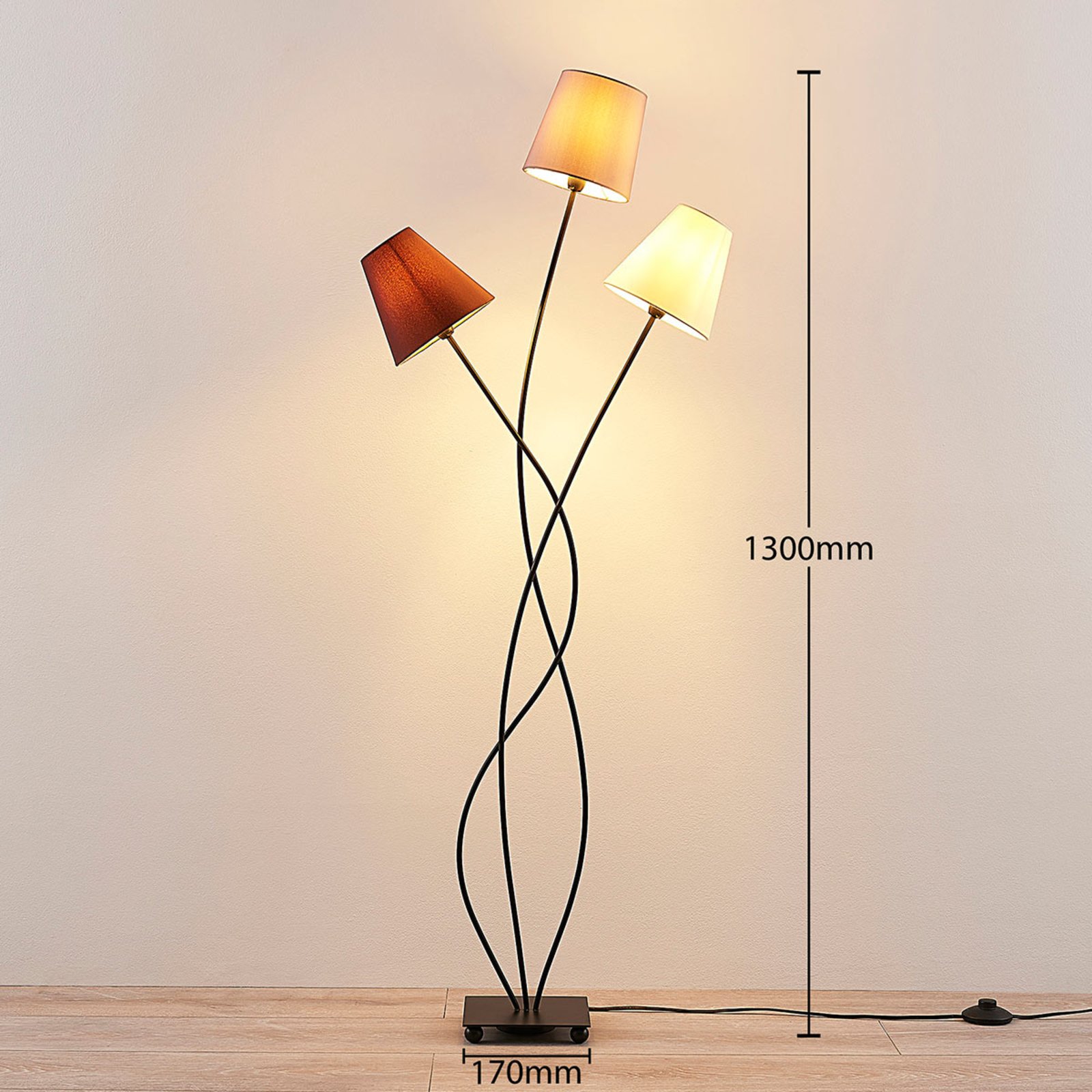 Melis 3 Stehleuchte Brown/Grey/Black/Cream - Lindby