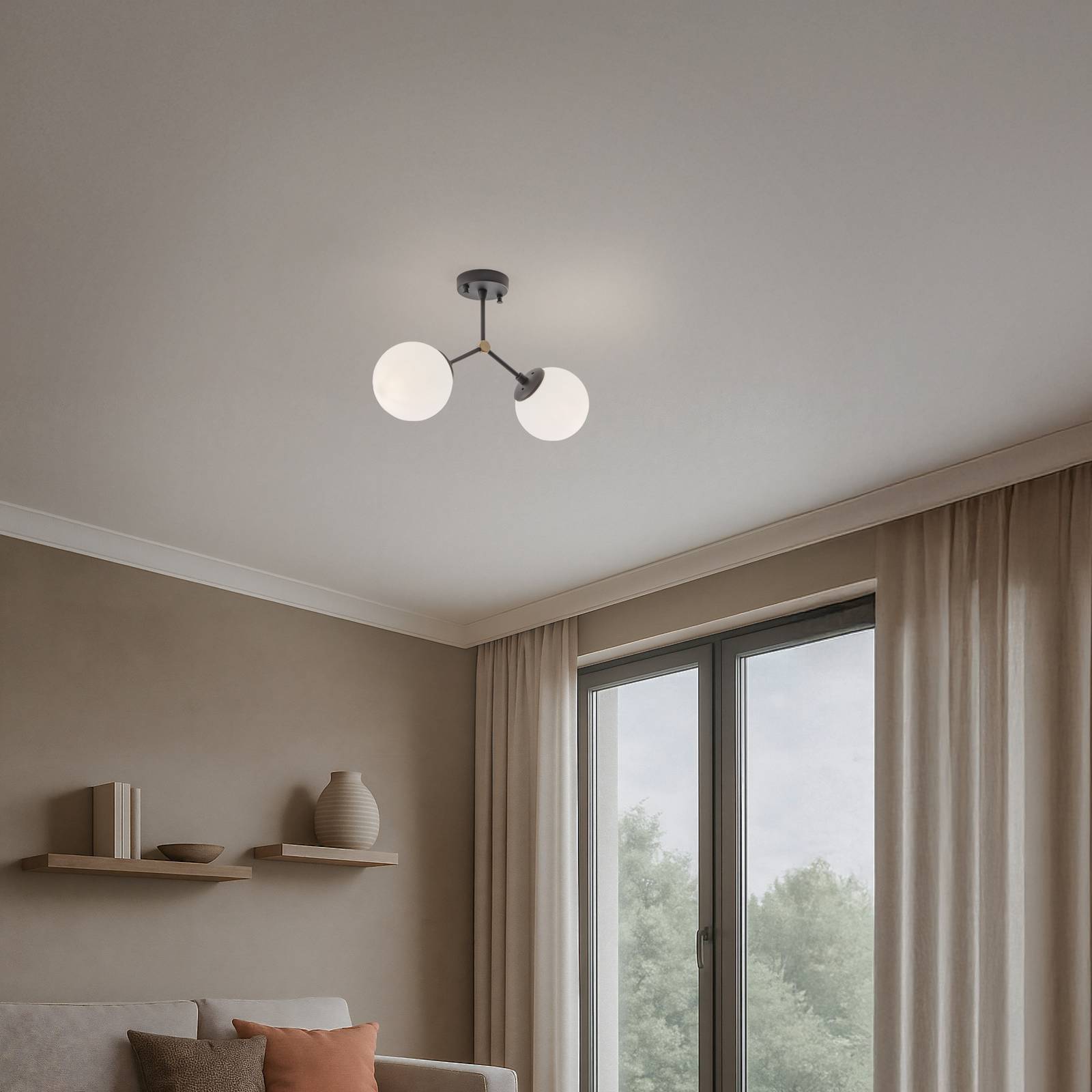 Deckenleuchte Damar, schwarz, Glas, 2-flammig, Länge 44 cm günstig online kaufen