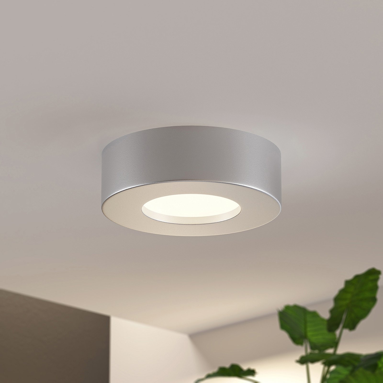 Prios Edwina LED ceiling lamp, silver 12.2 cm, 10x