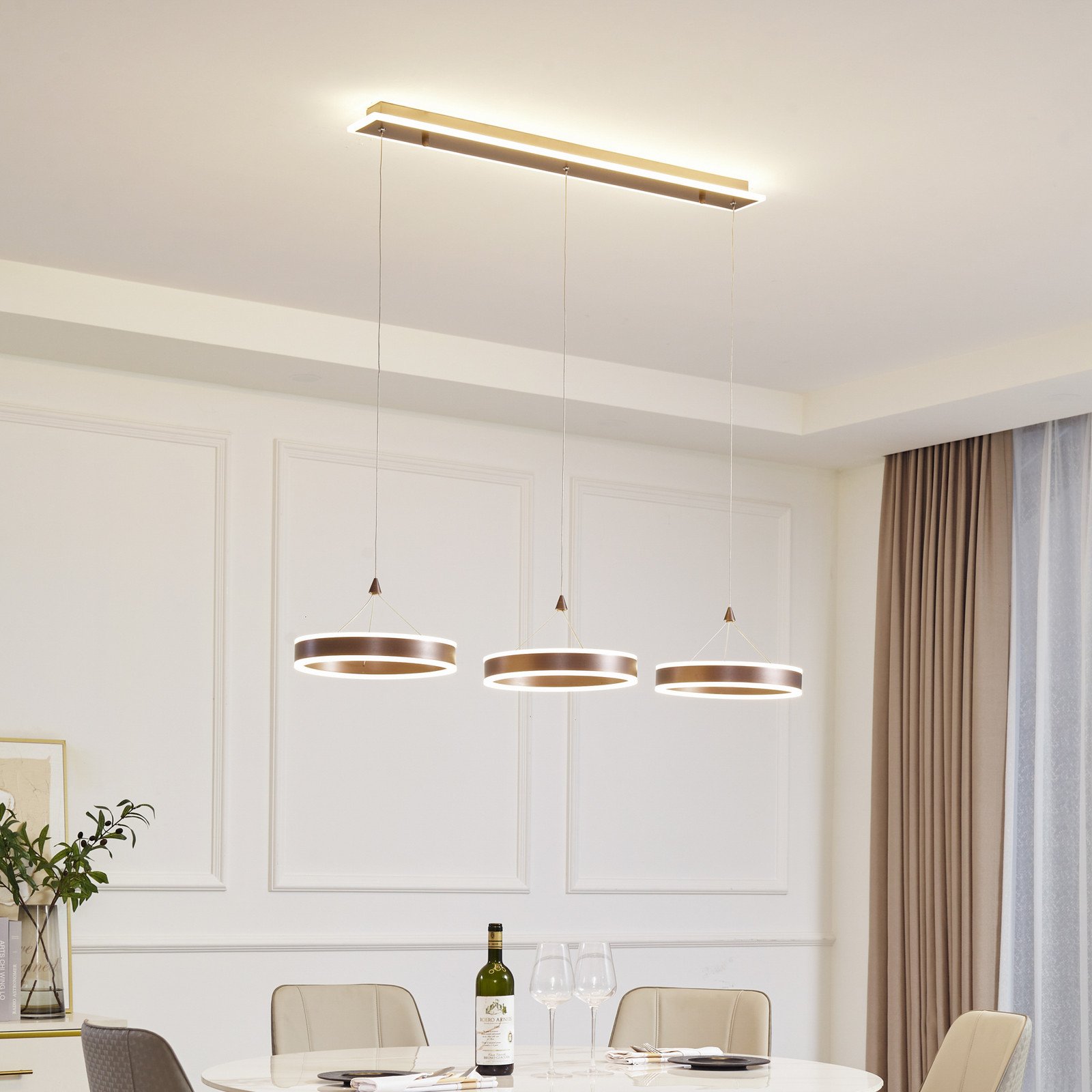 Lucande Lampă suspendată LED Kolo 114 cm 3 becuri maro dimabilă - Camera de zi / sufragerie - Modern - maro cafea alb mat - Metal