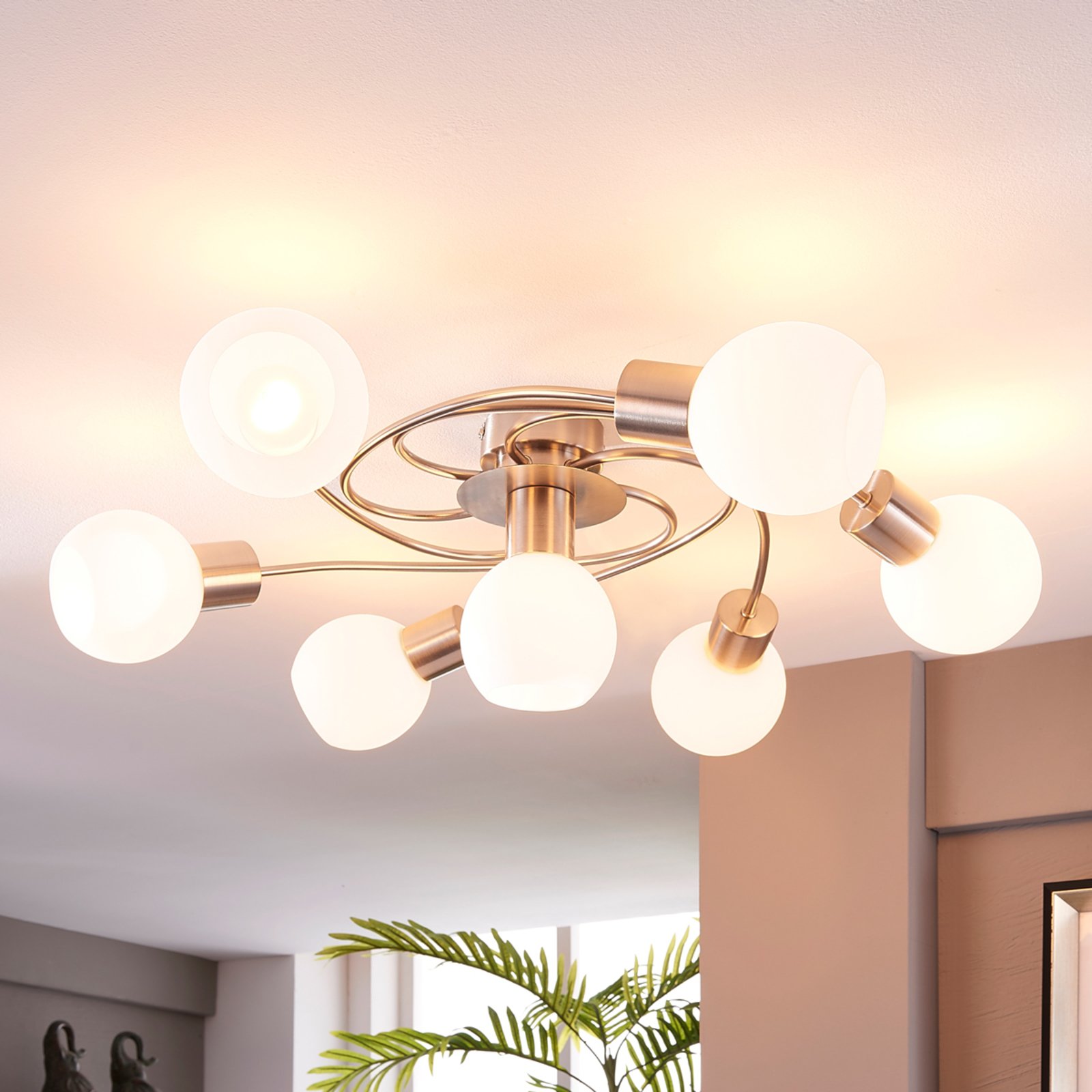 Lindby Ciala ceiling light, 7-bulb, nickel-coloured, glass
