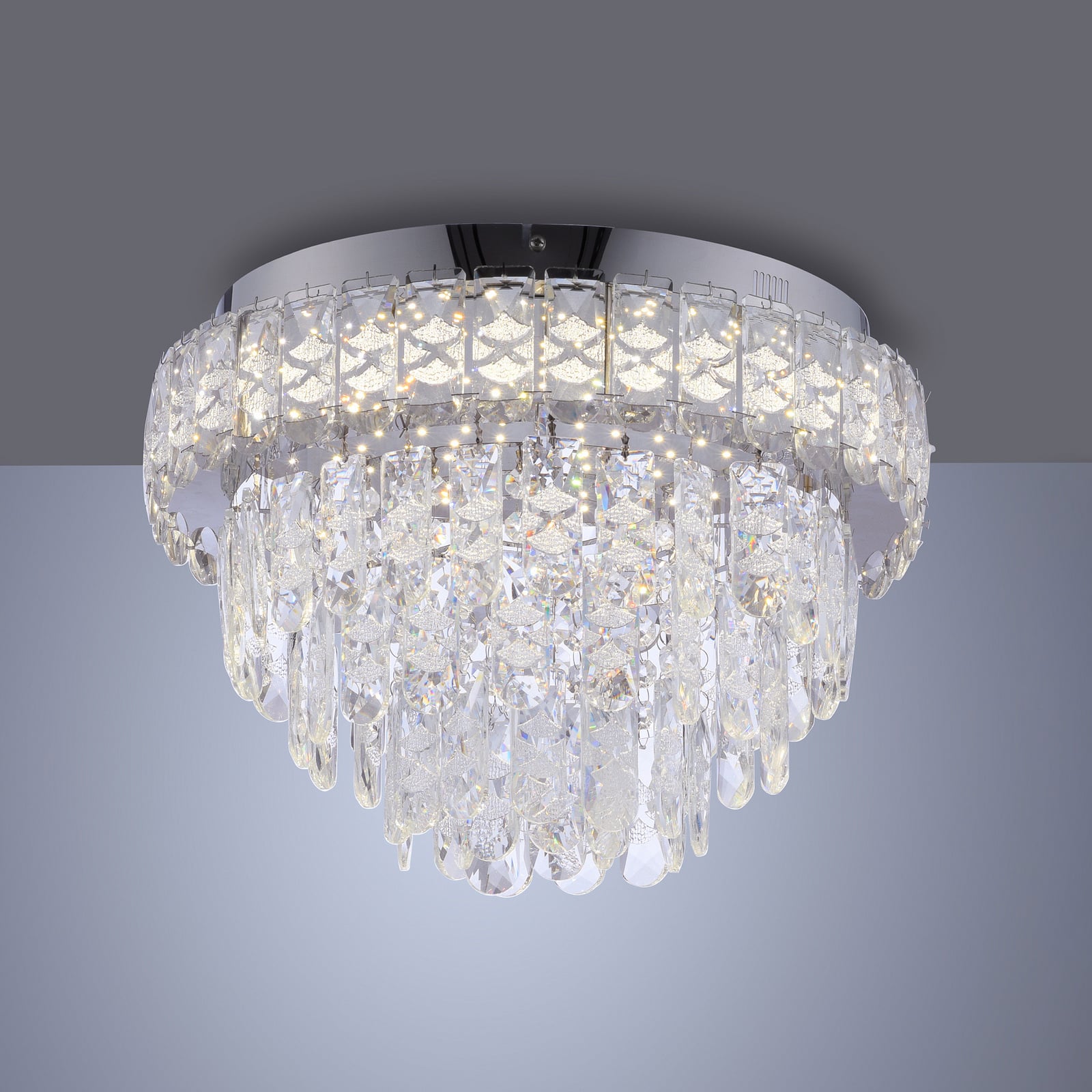 LED-loftlampe Kulunka, krom/klar, jern/glas, 4.000 K