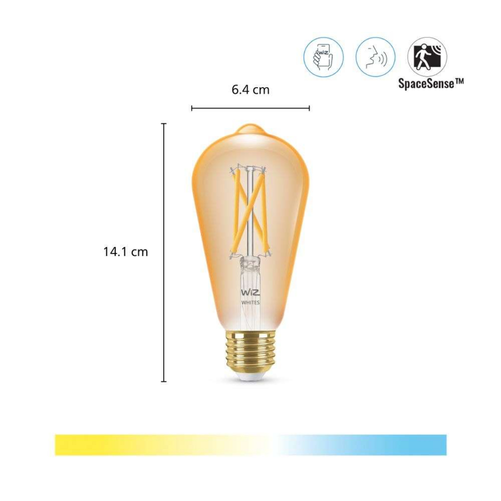 Bec Smart TW Amb. 7W 640lm 2000-5000K Edison Gold E27 - WiZ