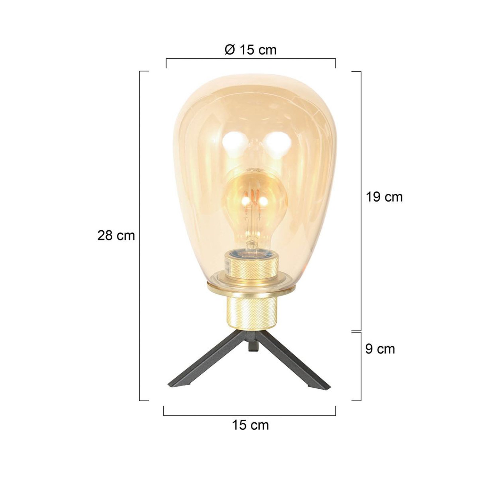 Stolová lampa Reflexion, Ø 15 cm, výška 28 cm, sklo, mosadzná farba