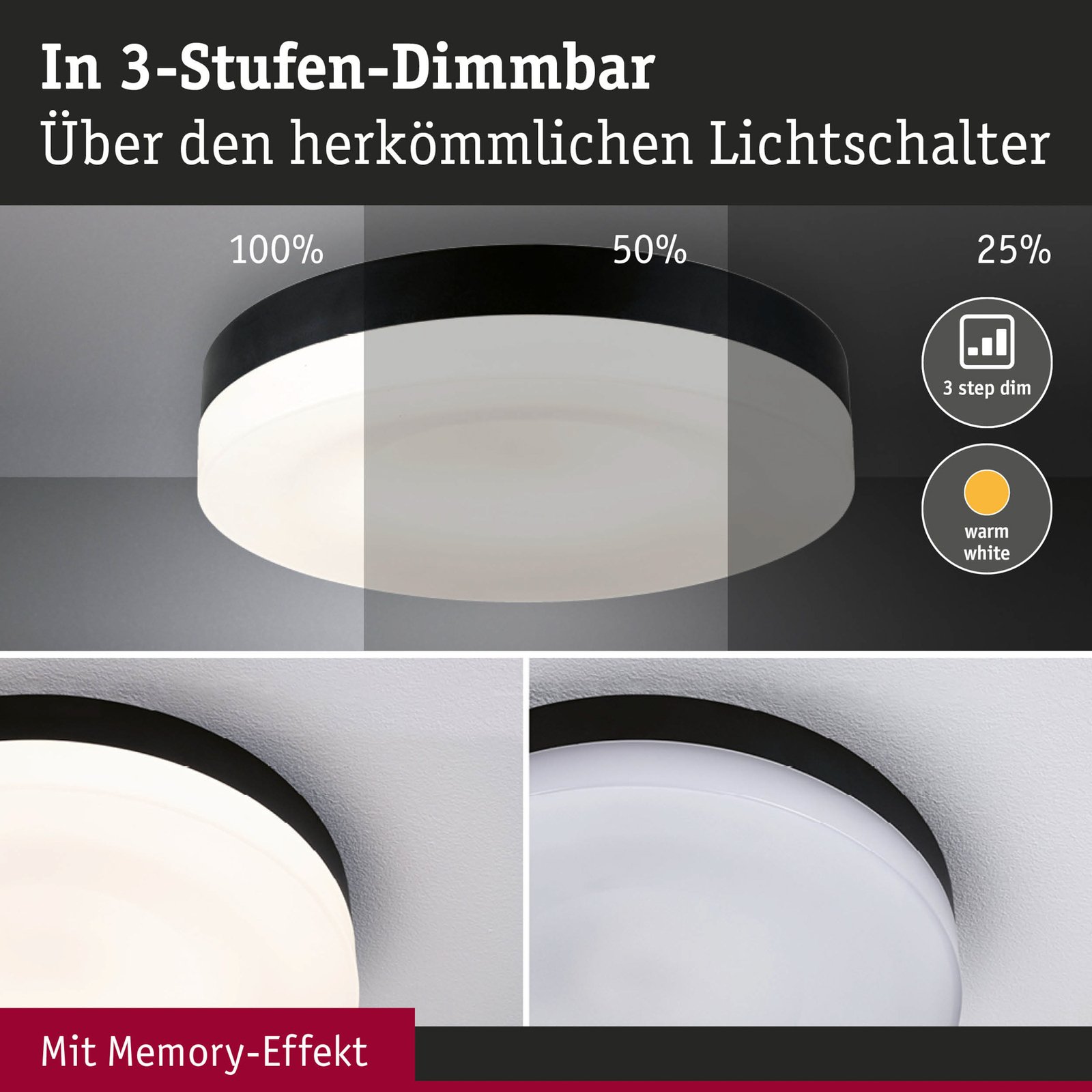 Paulmann Amalie plafonnier LED 3-step-dim noir