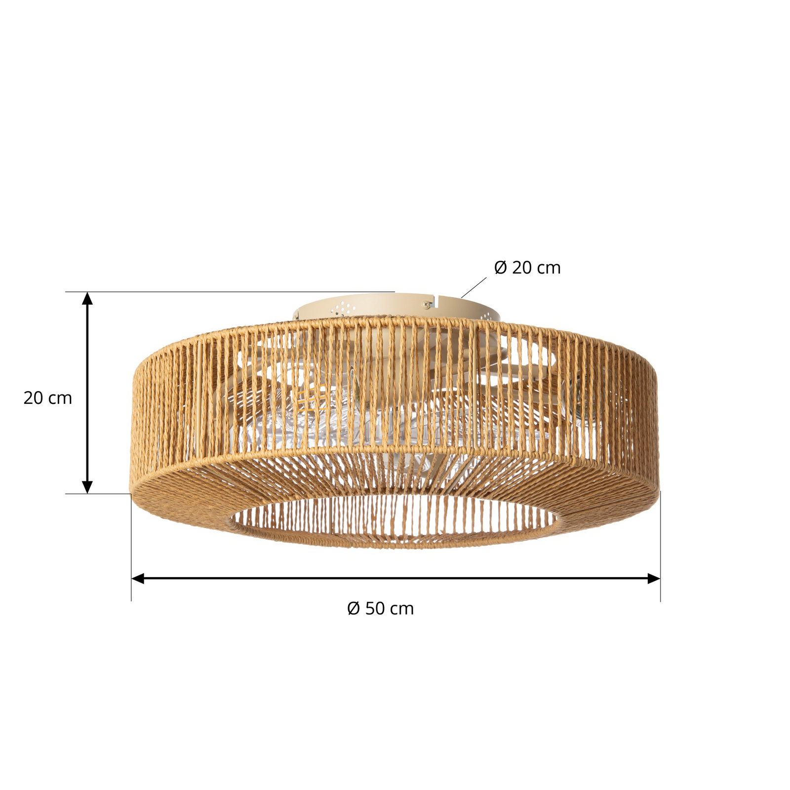 Raveni Deckenventilator mit Licht Hanfseil Ø 50 cm - Lucande Raveni Deckenventilator mit Licht Hanfseil Ø 50 cm - Lucande