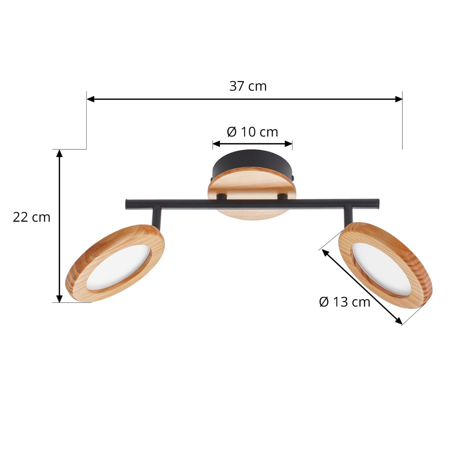 Lindby spot LED Manel, bois, 37 cm de long, à 2 lampes