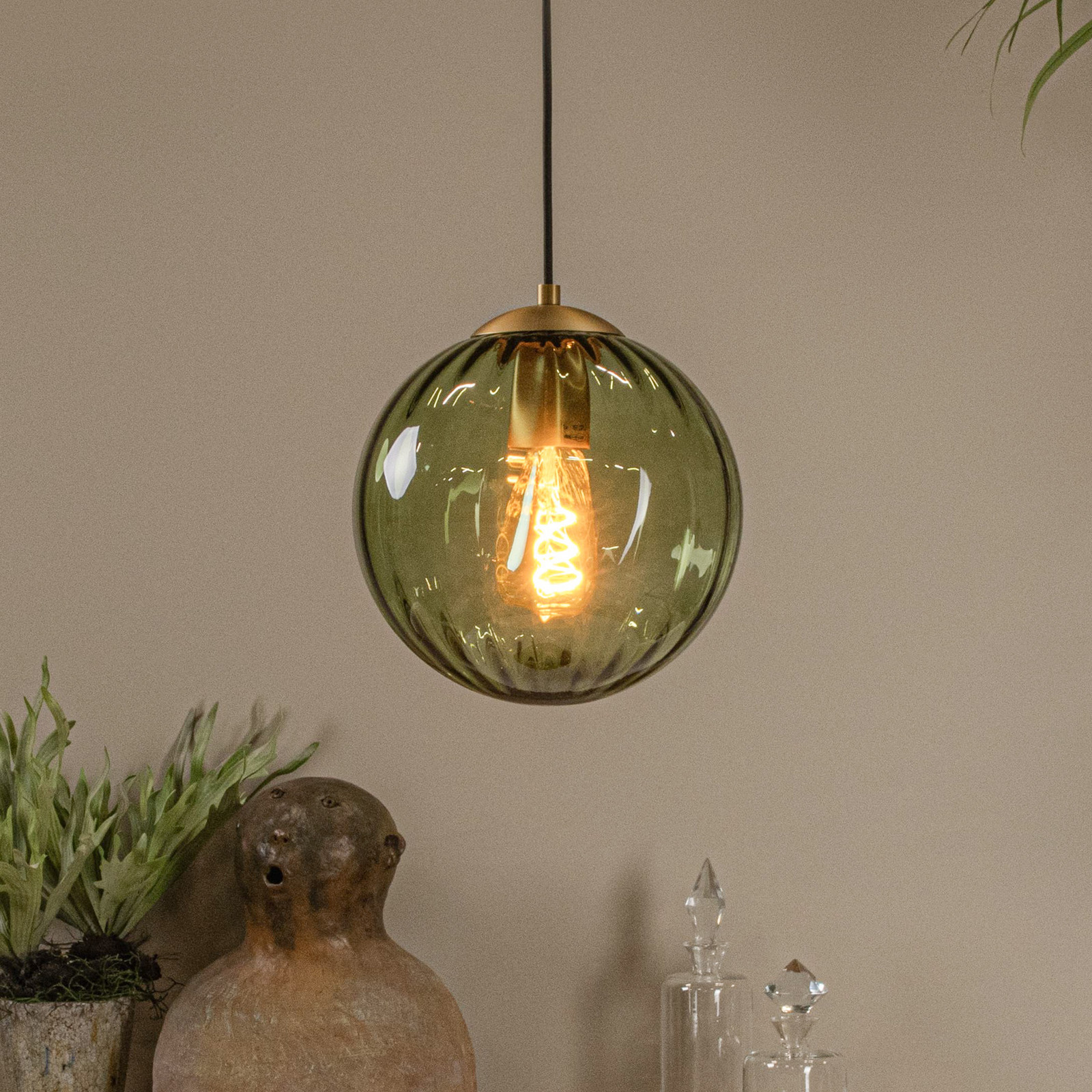 Lucide Lampă suspendată Monsaraz verde Ø 25 cm sticlă 1 bec - Camera de zi / sufragerie - negru verde