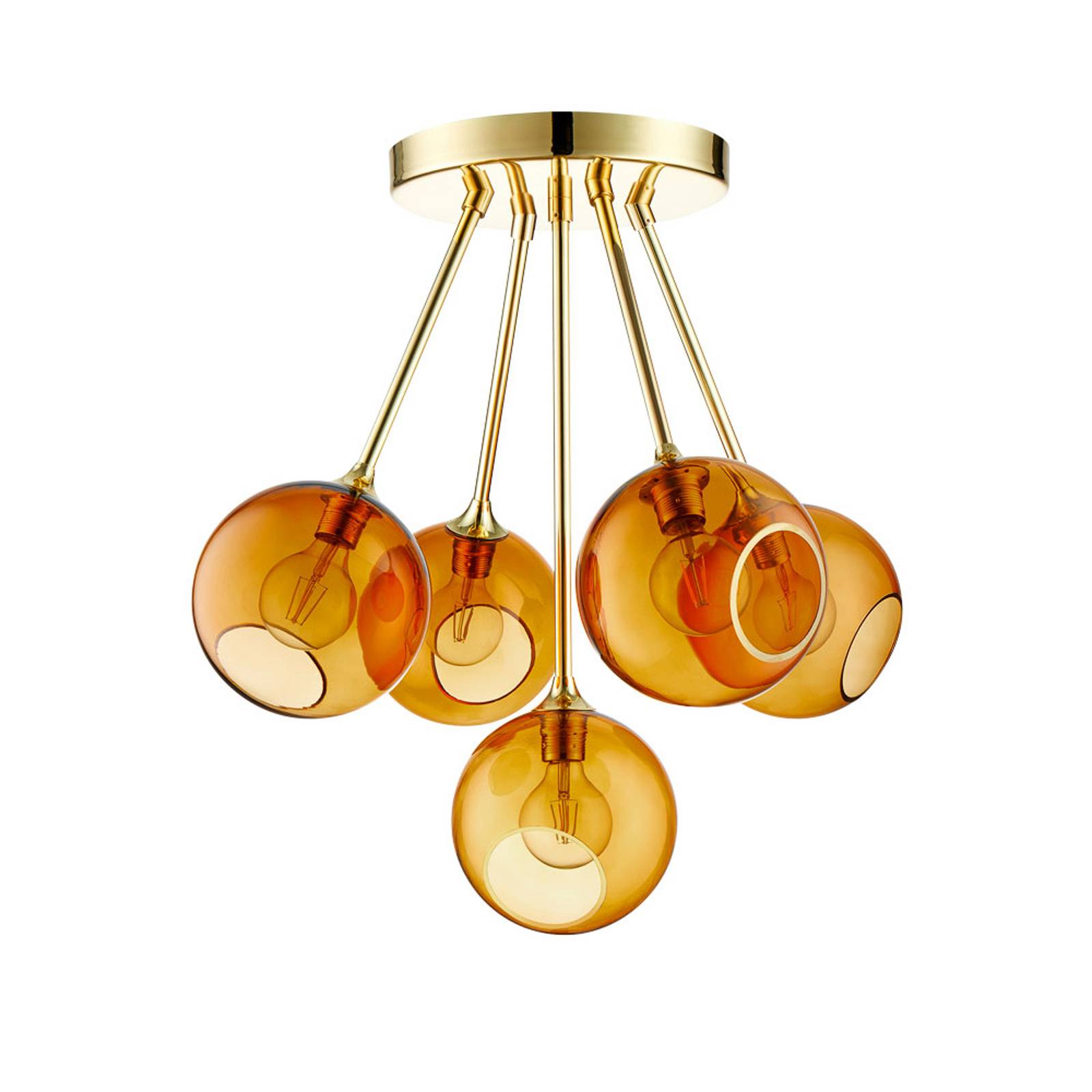 Image of DESIGN BY US Plafoniera Ballroom Molecule, ambra, vetro, a 5 luci