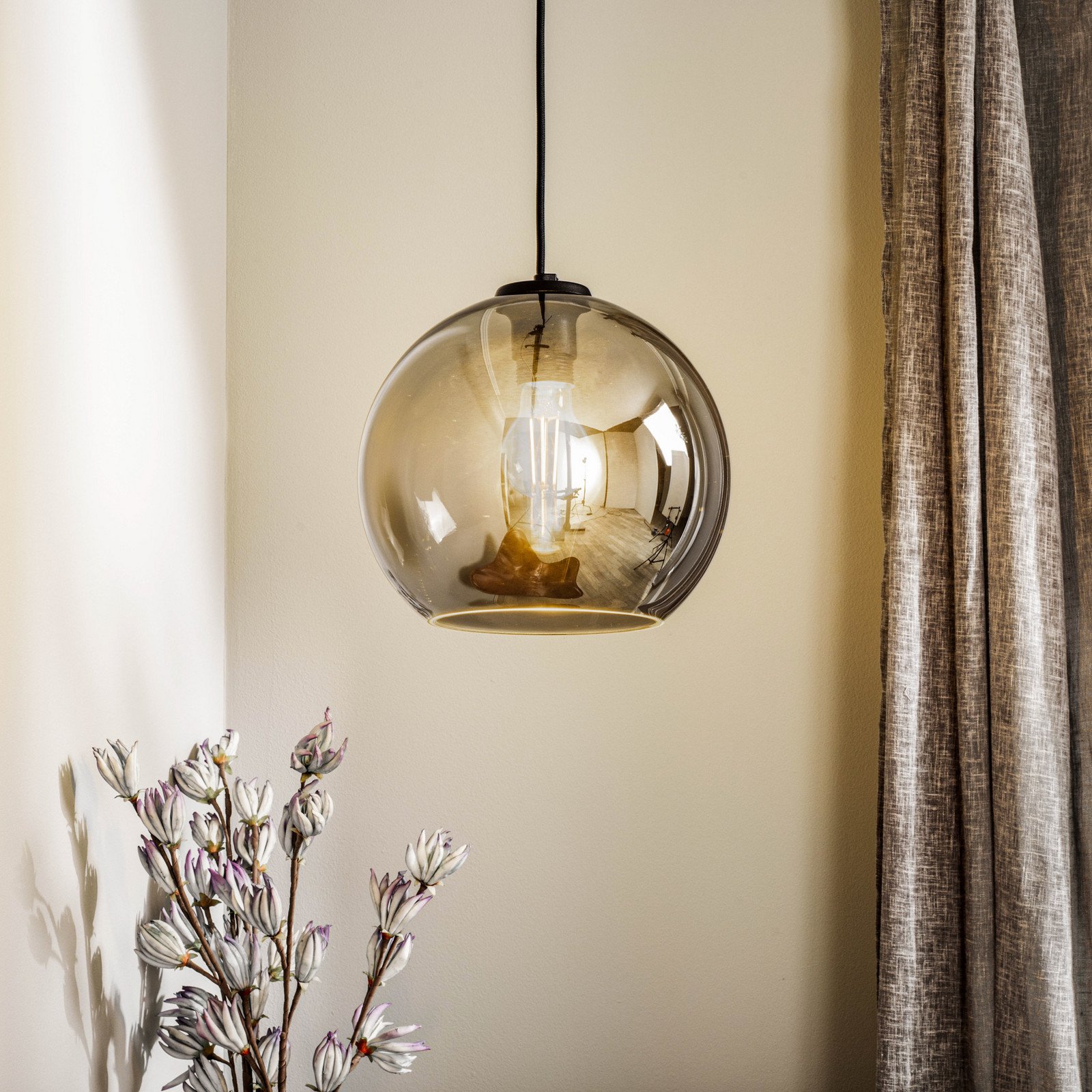 Euluna Lampă suspendată Polaris sticlă oglindită fum - Camera de zi / sufragerie - modern - fum oglindit negru - Metal