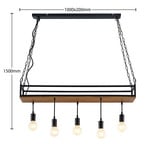 Lindby Hängelampe Kirista, 5-flg., schwarz/Holz, 100 cm, E27