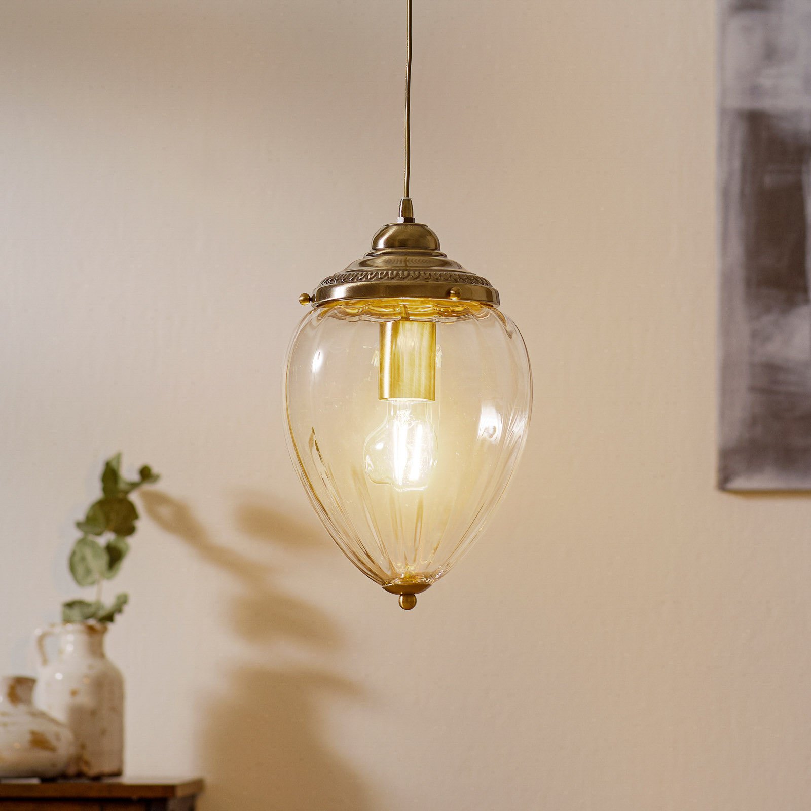Searchlight Lampă pendul Pineapple alamă antic - Camera de zi / sufragerie - Marocan / Oriental - alamă antic transparent - Sticlă