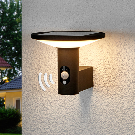 Runde LED-Außenwandleuchte Jersy mit Solarpanel