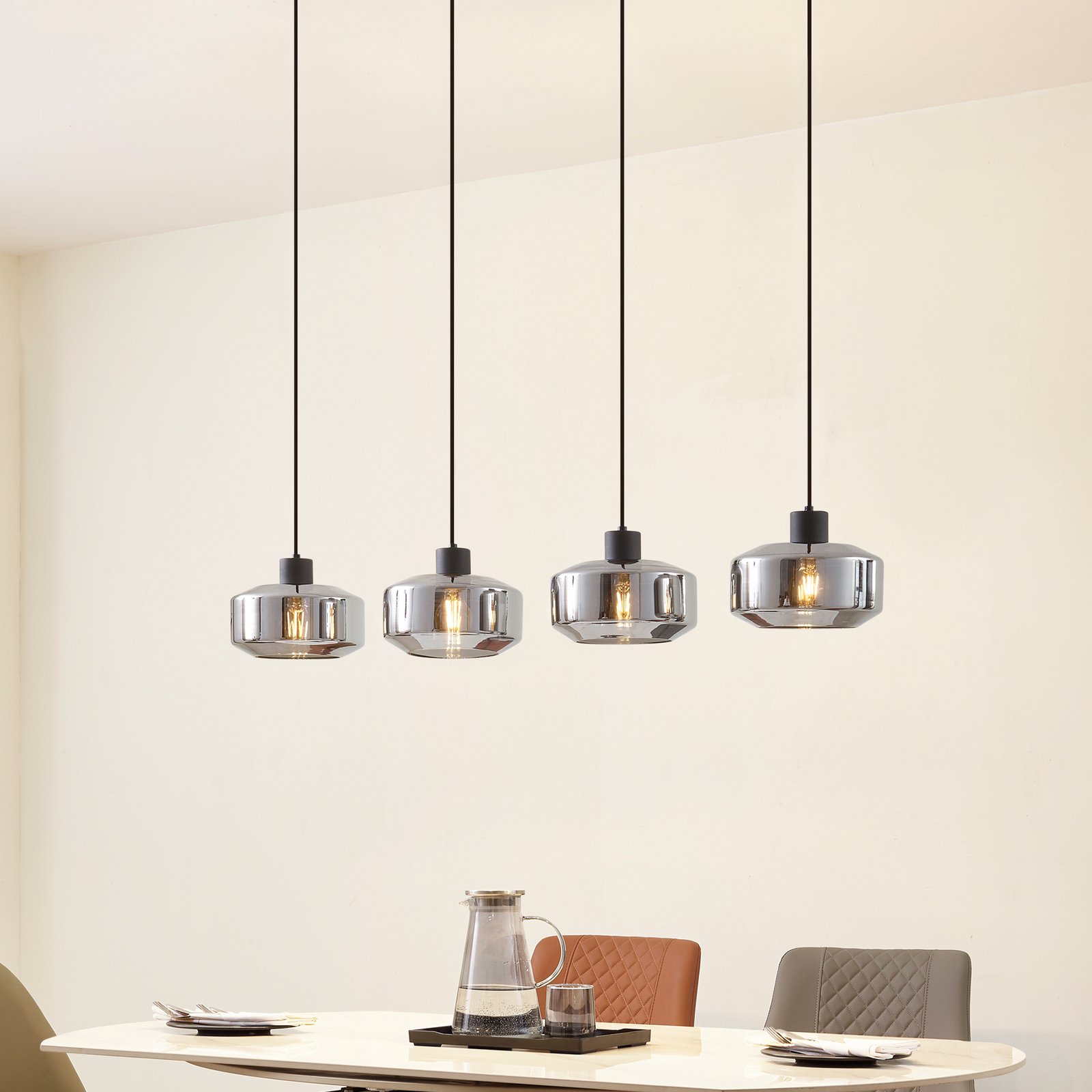 Hildur 4 Lampada a Sospensione 115cm Fumé Grigio/Nero - Lindby