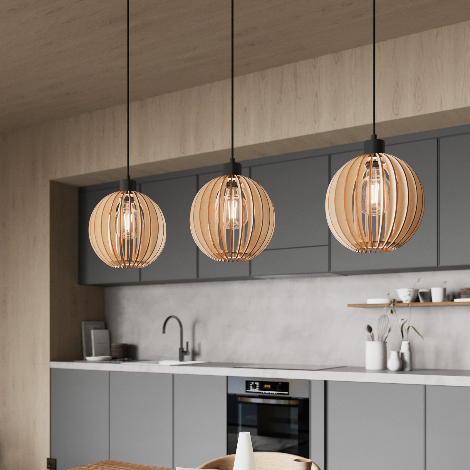 Suspension Clay 3 Noir/Bois - Envostar