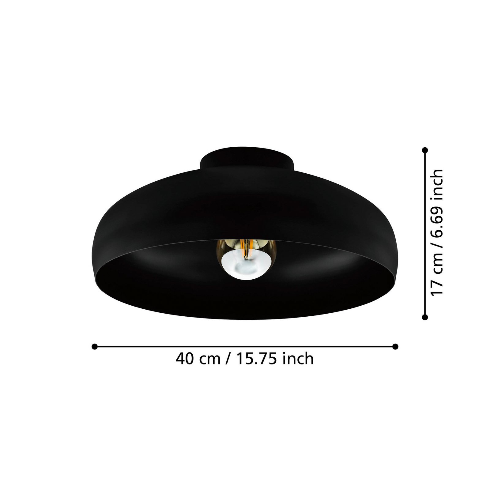 Lampa sufitowa Mogano, Ø 40 cm, czarna, stalowa