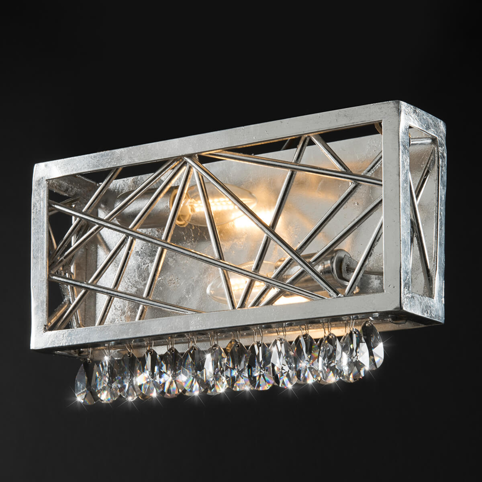 Ferro Luce Alice silver crystal wall lamp, for Living / Dining Room, iron, crystal, E14, 40 W, energy efficiency: A++, W: 33 cm, H: 22 cm