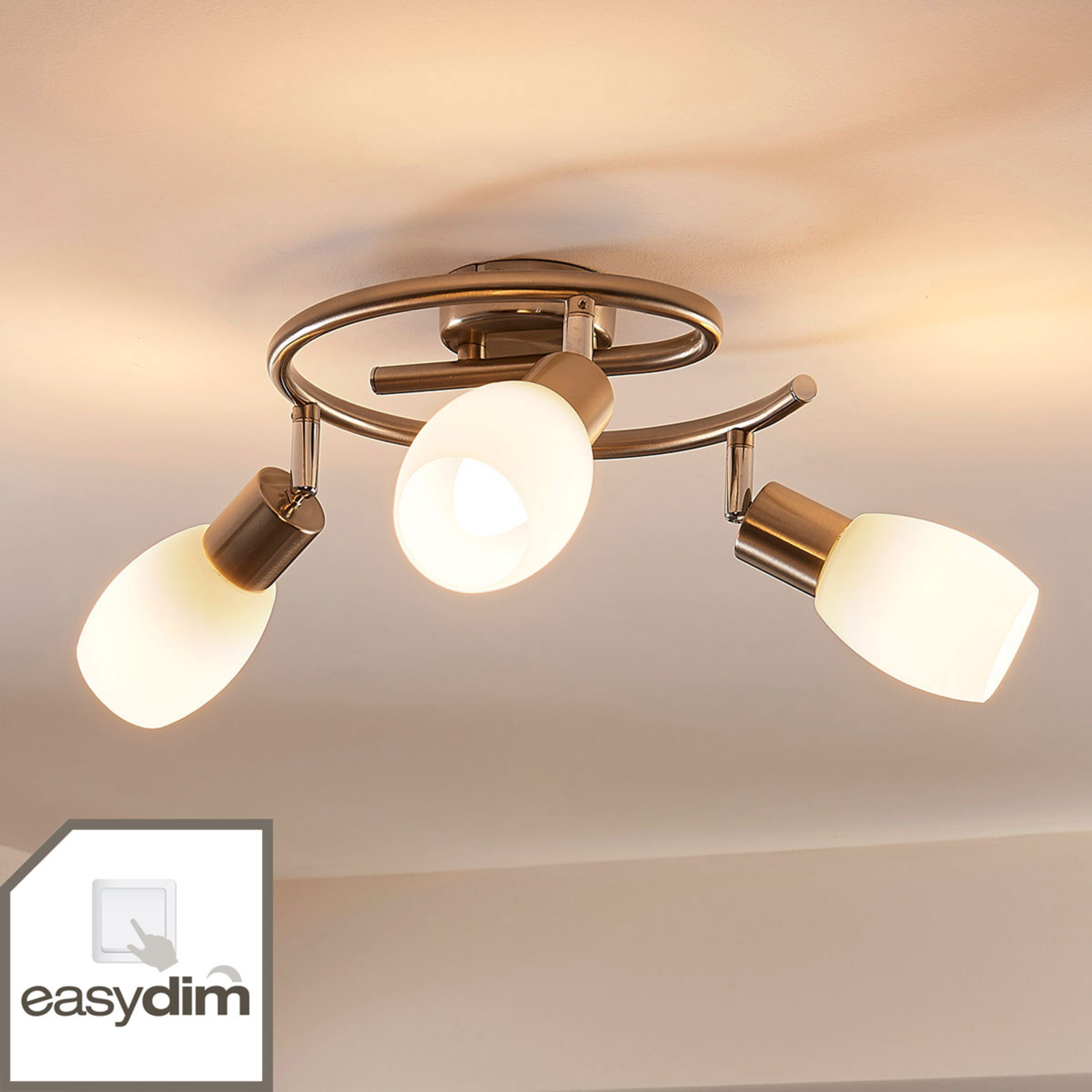 Lindby Easydim LED ceiling spotlight Arda, 3-bulb, for Living / Dining Room, glass, metal, E14, 5 W, energy efficiency: A+, H: 19 cm