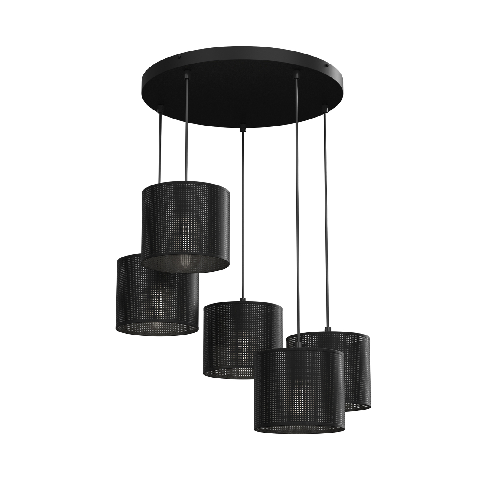 Suspension Jovin, cinq lampes, ronde, noire