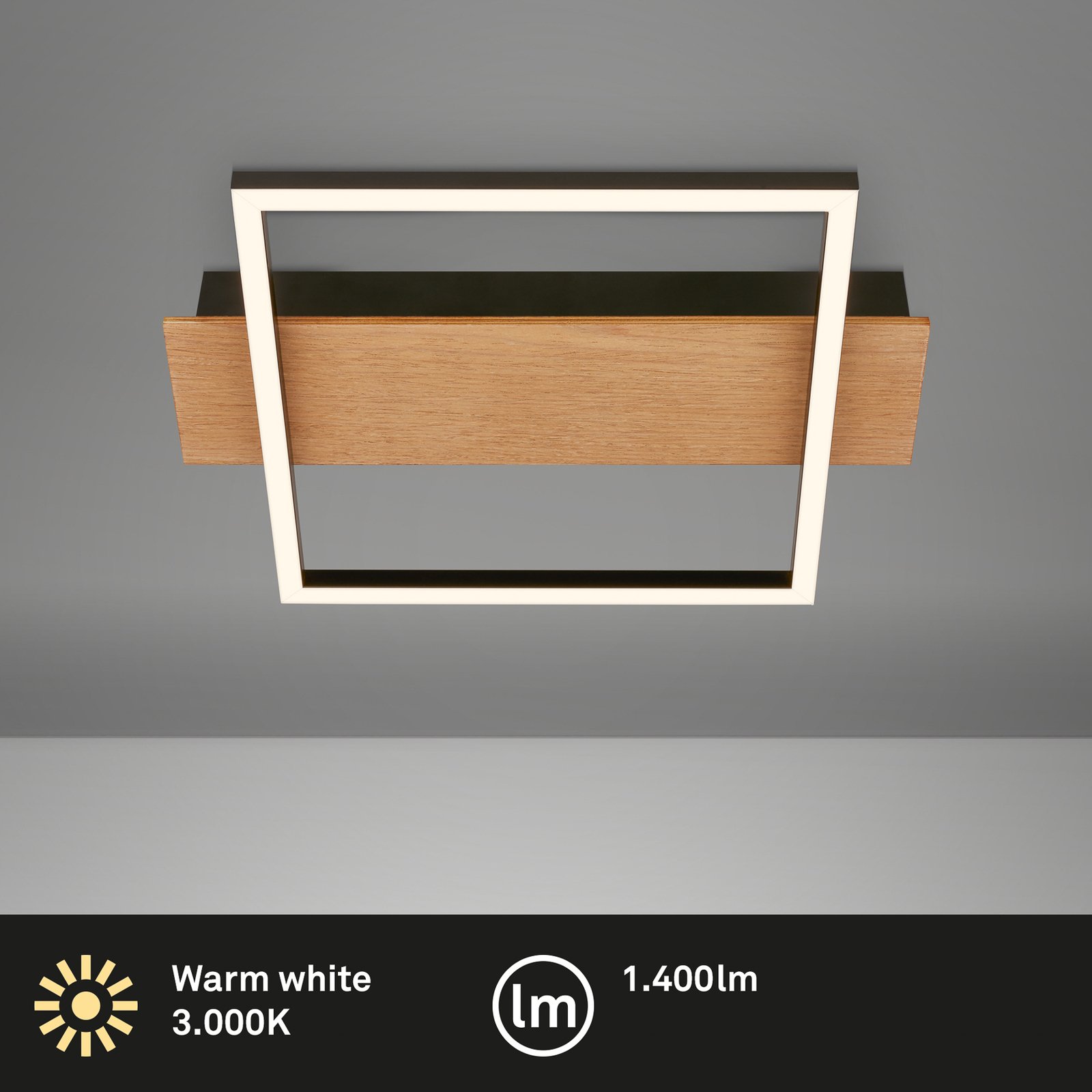 LED ceiling light Kada, 34x26 cm, wood, metal, black