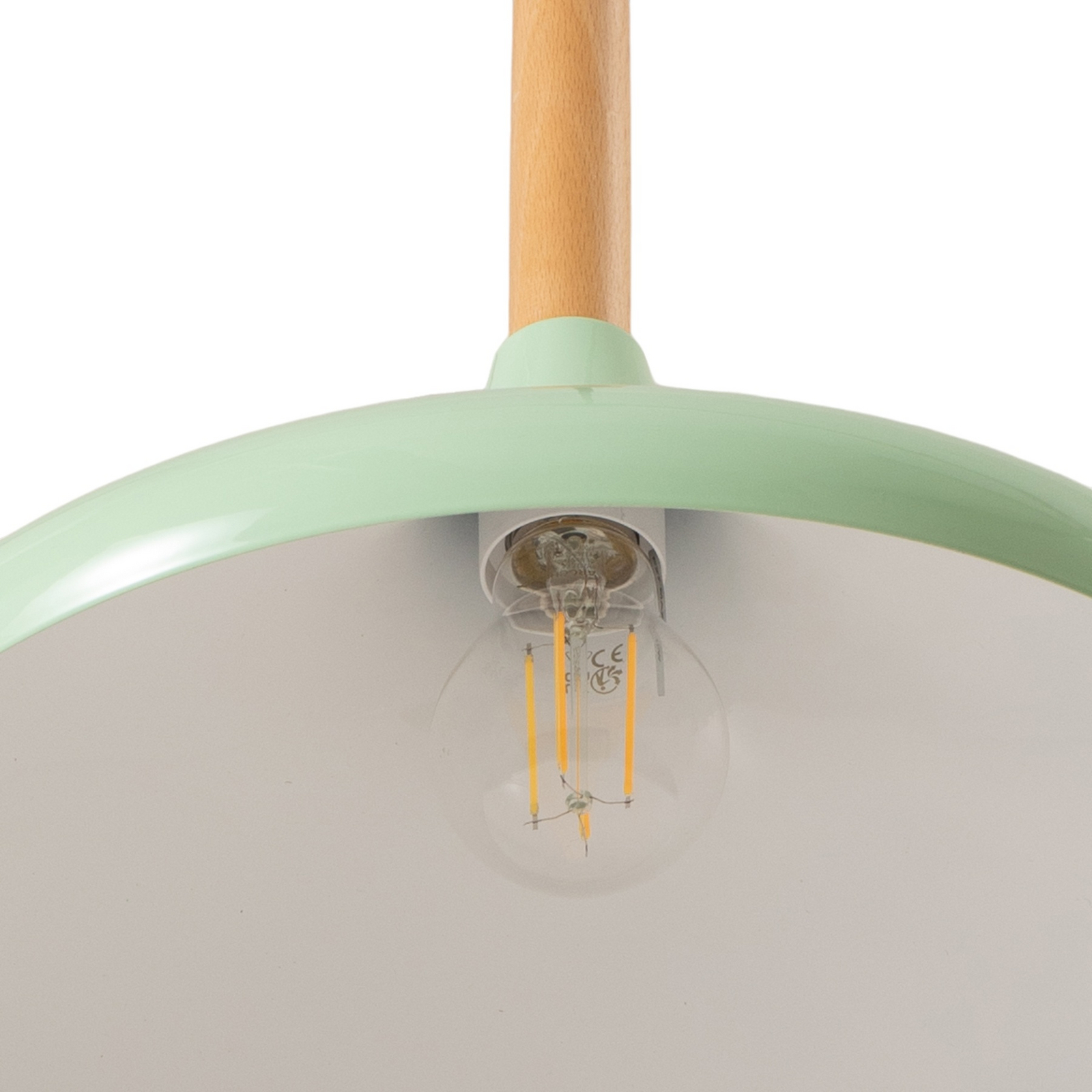 Chris hanging light, mint green/white, Ø 35 cm, metal, wood detail