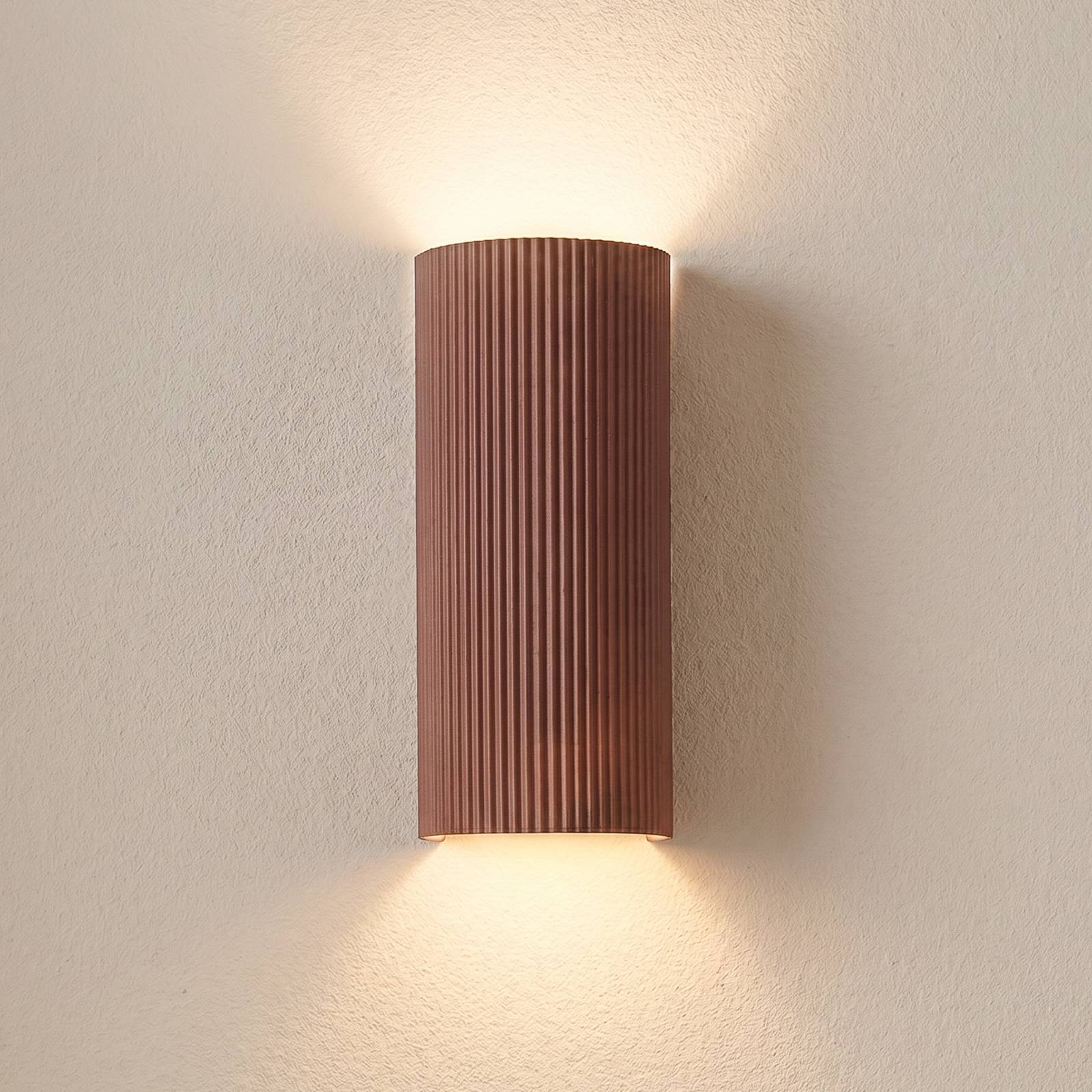 Kinkiet Lindby Colja, brązowy, okrągły, wysokość 30,5 cm, gips