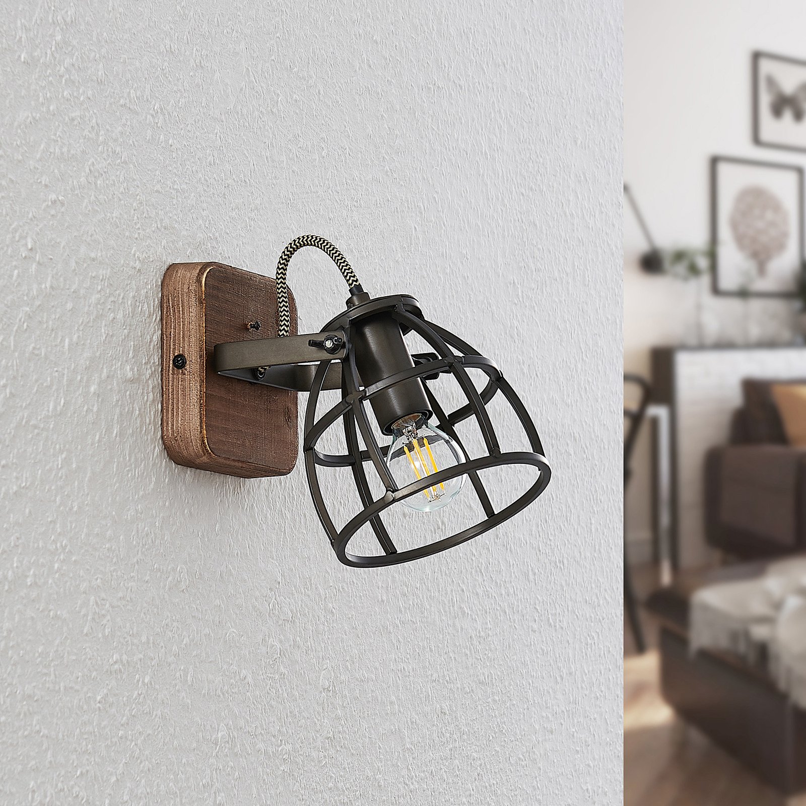 Rutger Wall Lamp Wood/Black - Lindby