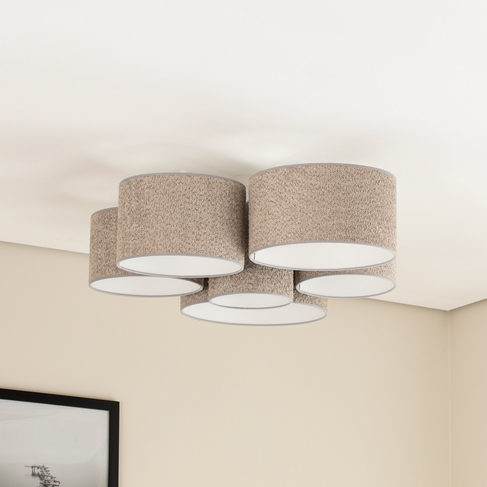 Plafoniera Boucle con sei paralumi, grigio