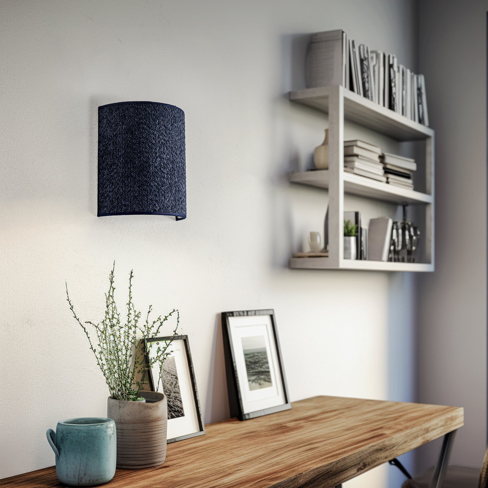 Wandlamp Boucle van stof, donkerblauw