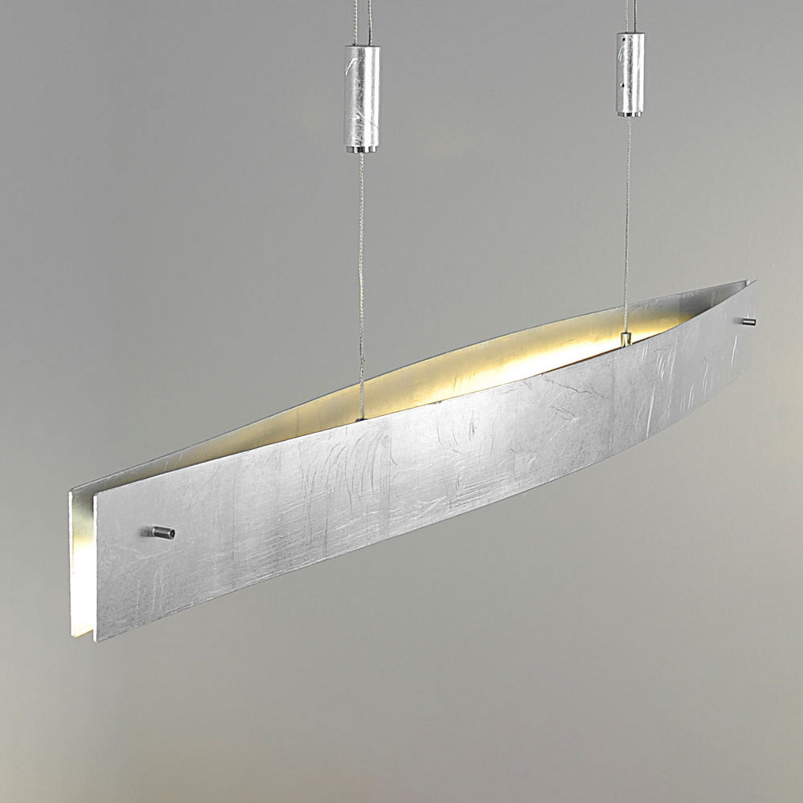 Silberfarbene LED Hängeleuchte Malu, höhenverst. Silberfarbene LED Hängeleuchte Malu, höhenverst.
