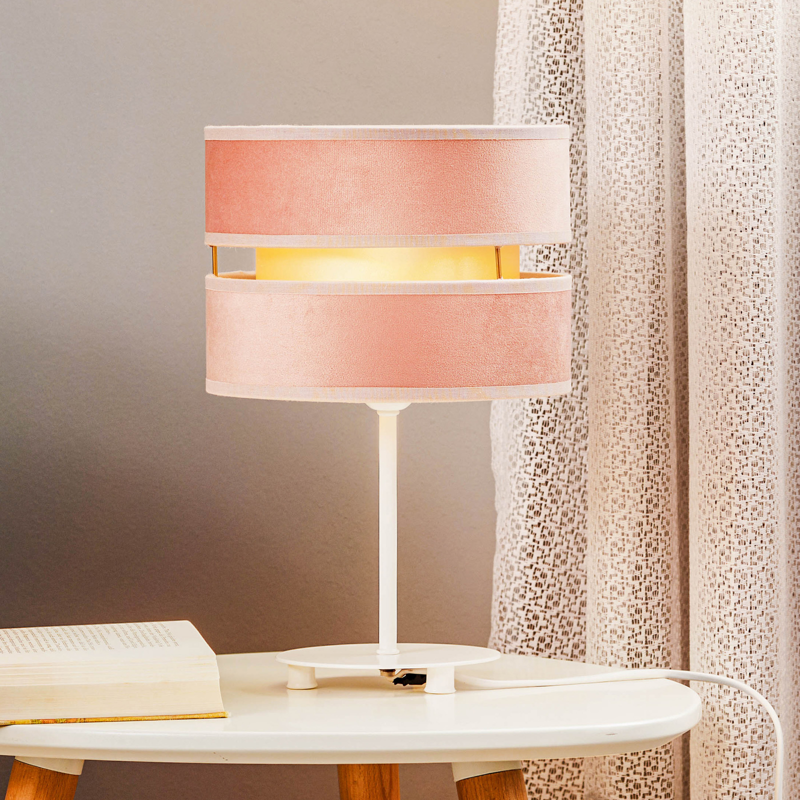 Lámpara mesa Golden Duo alto 30 cm rosa claro/oro