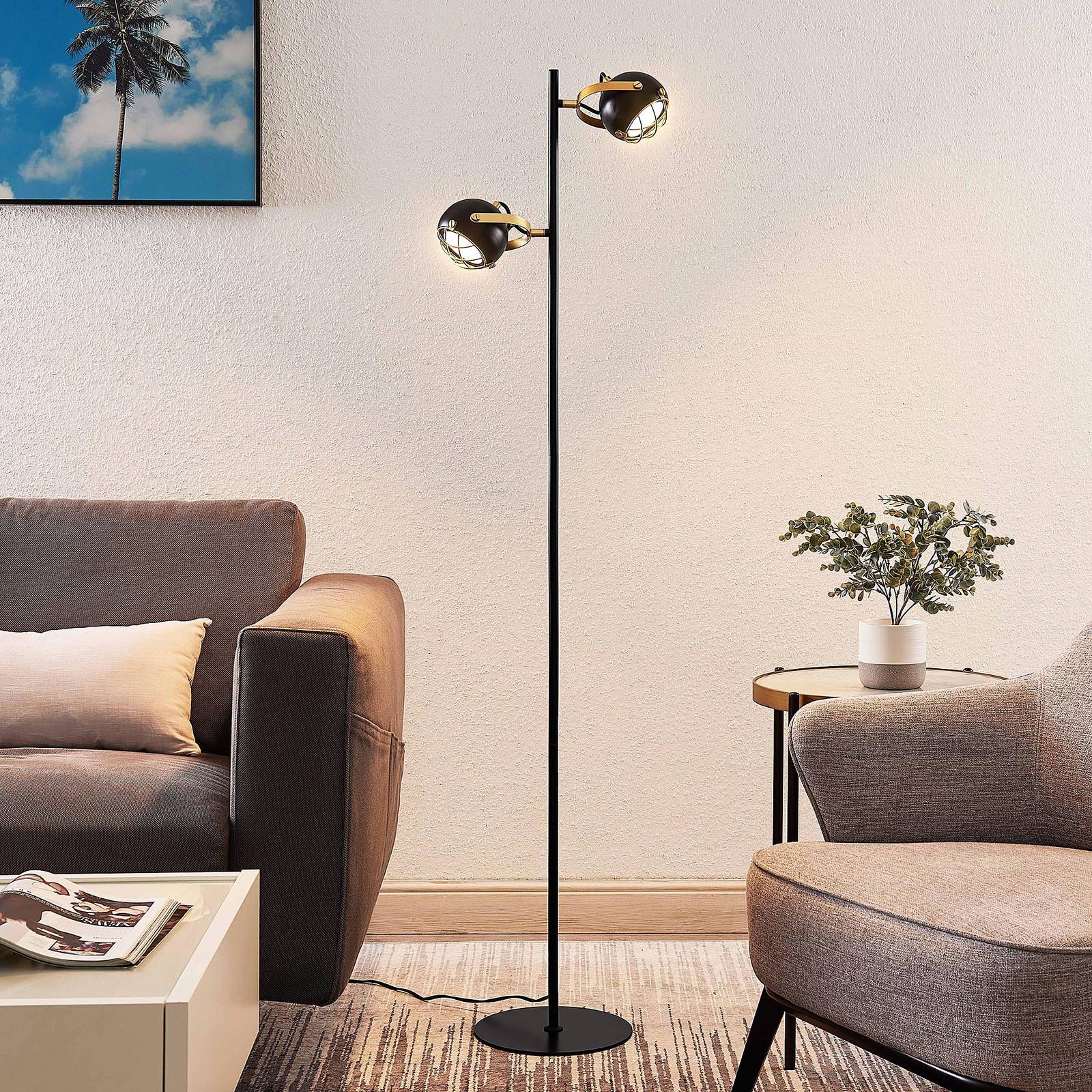Lindby Dawid LED-Stehleuchte mit Dekor in Gold
