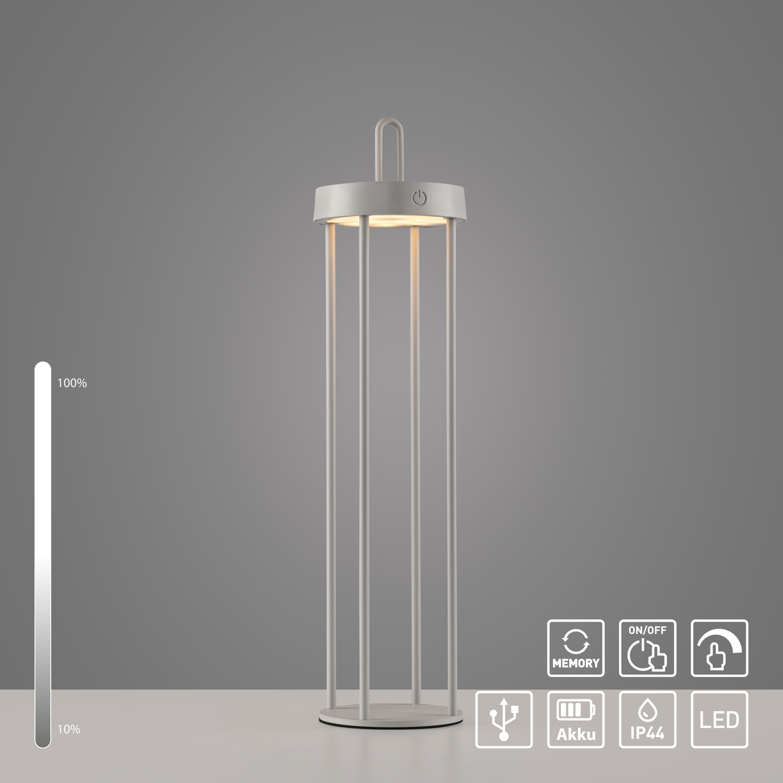 JUST LIGHT. LED-bordlampe Anselm grå-beige 50 cm jern