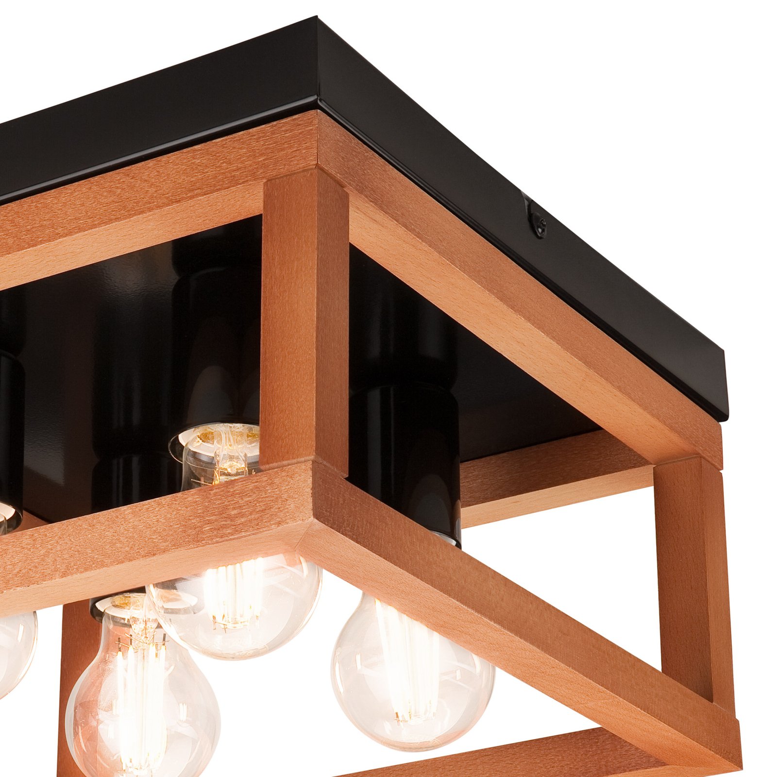 Envostar Phelan plafondlamp 4-lamps hout/zwart